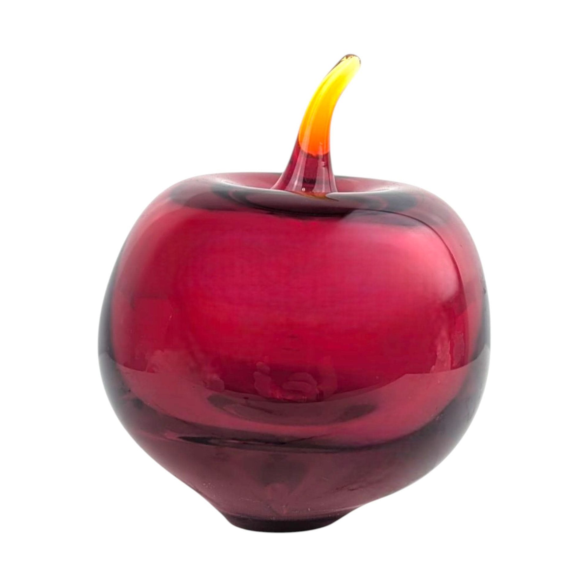 Vintage Hand Blown Art Glass Apple Paperweight: Mid Century Modern Desk Decor