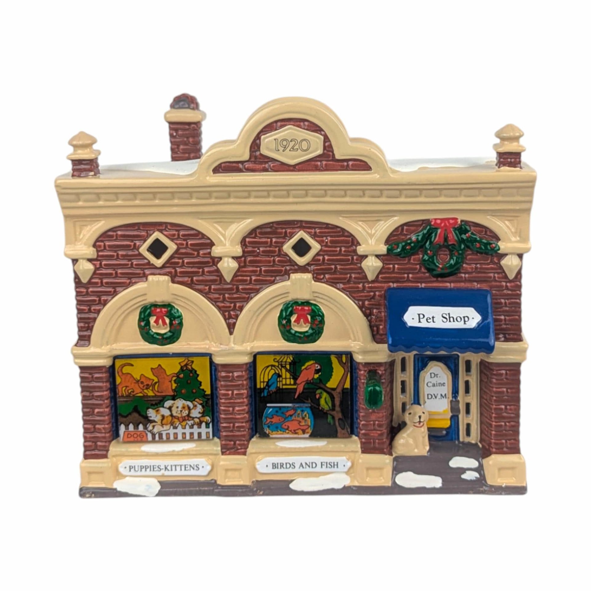 Vintage 1992 Dept 56 Village Vet and Pet Shop, Snow Village Christmas Building with Light, Holiday Decor Gift for Animal Lover