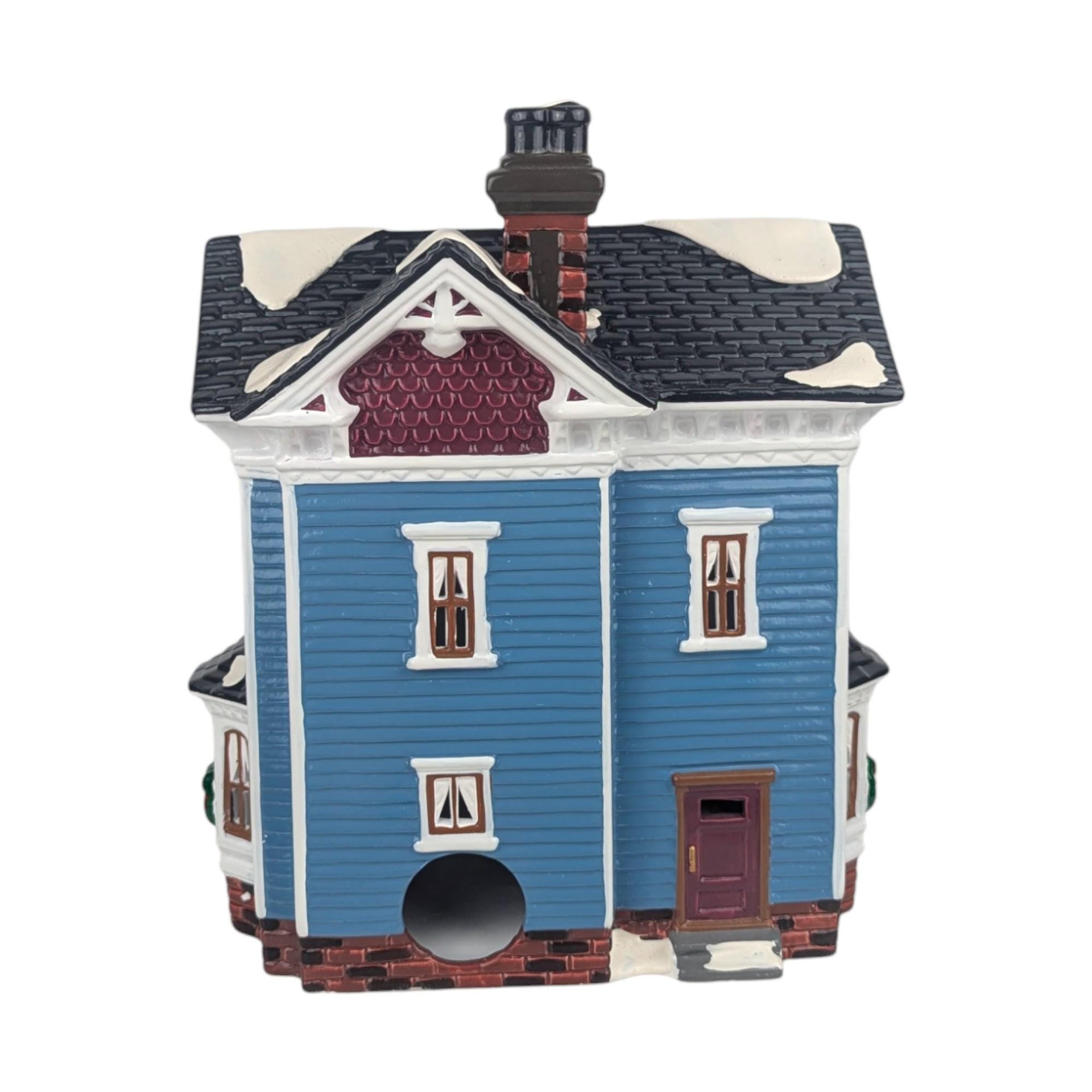 Vintage 1994 Dept 56 Glenhaven House, Snow Village Lighted Christmas Building, Blue Victorian House Holiday Decor