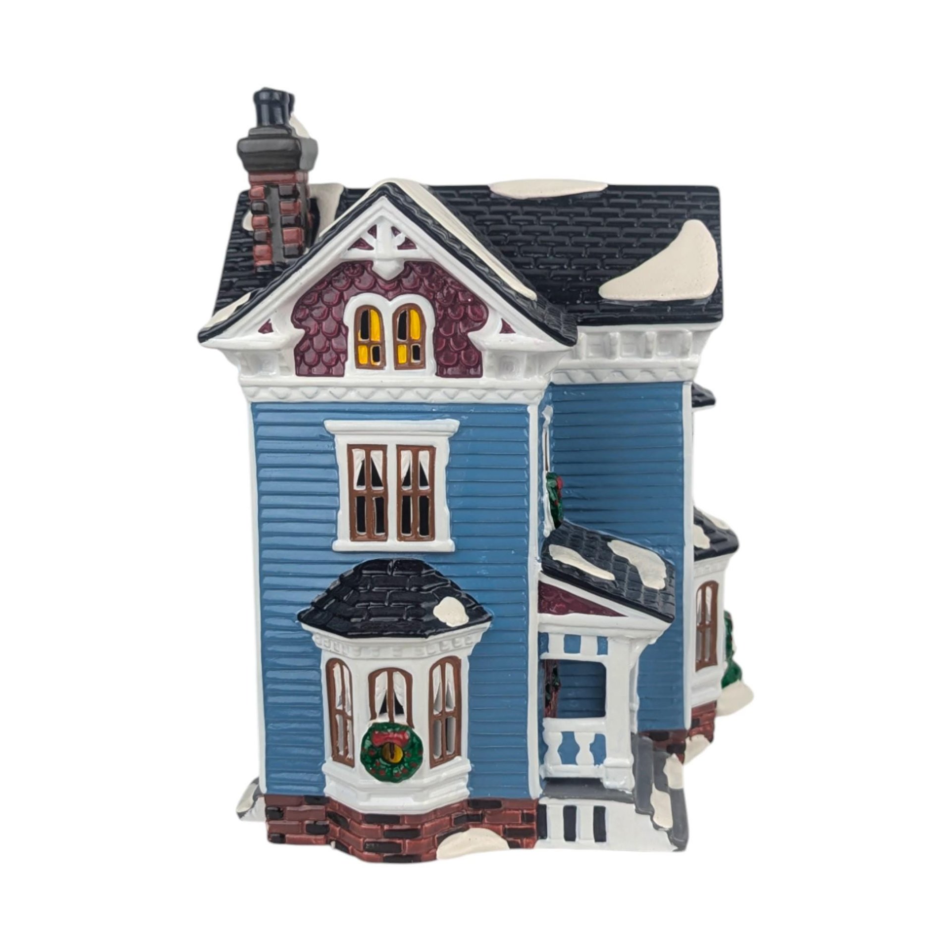 Vintage 1994 Dept 56 Glenhaven House, Snow Village Lighted Christmas Building, Blue Victorian House Holiday Decor