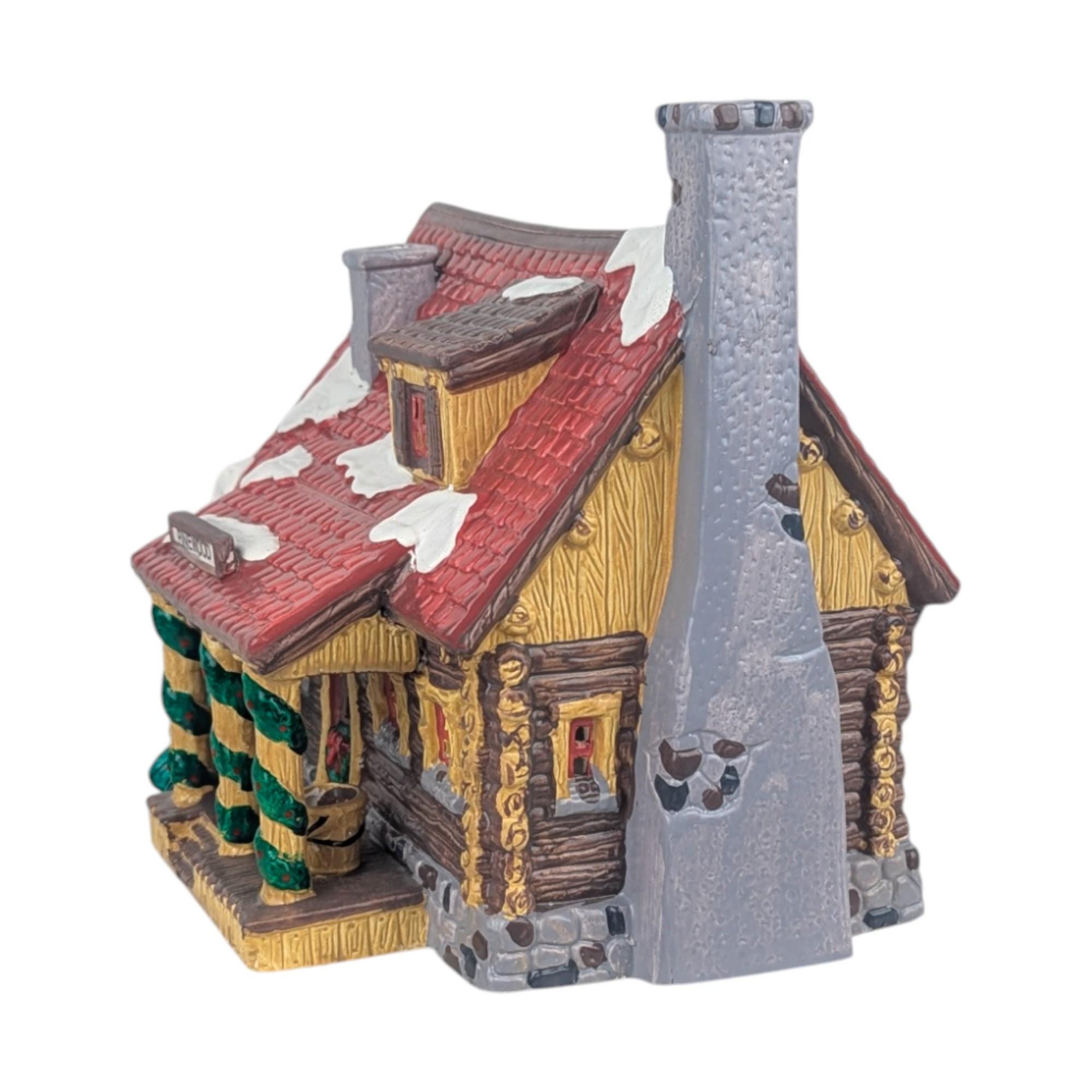Vintage 1989 Dept 56 Pinewood Log Cabin, Snow Village Lighted Christmas Building, Rustic Winter Lodge Holiday Decor