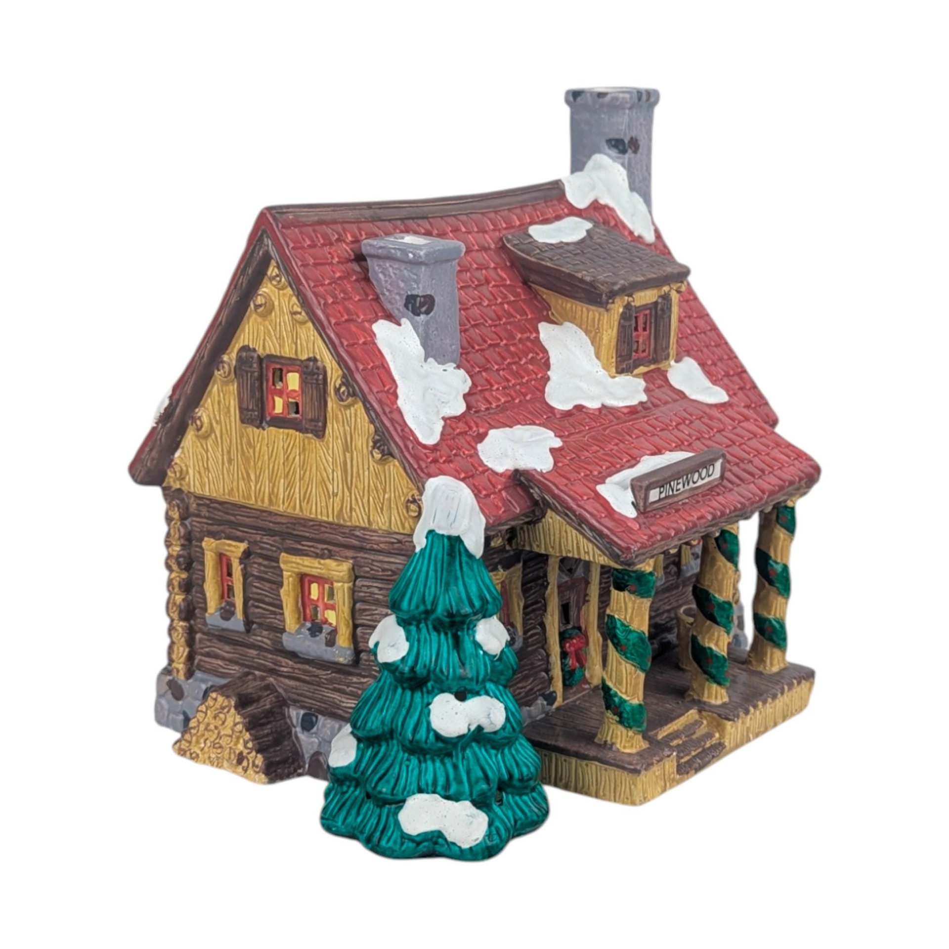 Vintage 1989 Dept 56 Pinewood Log Cabin, Snow Village Lighted Christmas Building, Rustic Winter Lodge Holiday Decor