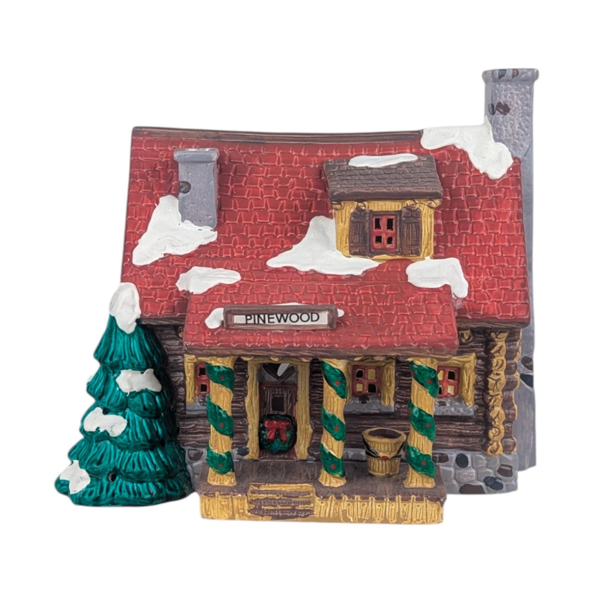 Vintage 1989 Dept 56 Pinewood Log Cabin, Snow Village Lighted Christmas Building, Rustic Winter Lodge Holiday Decor