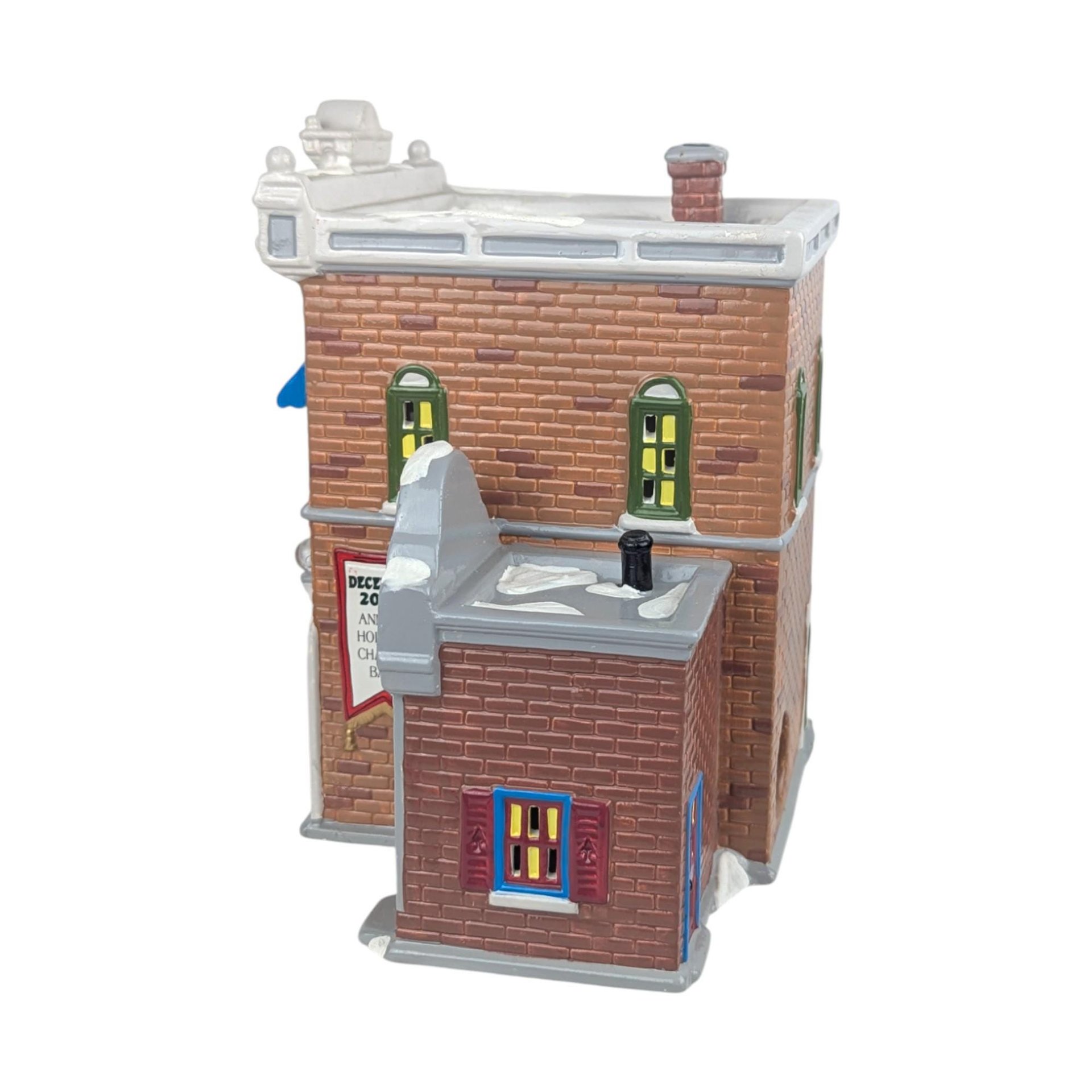 Vintage Dept 56 Village Police Station, Snow Village Lighted Christmas House with Doughnut Shop, Fifty-Sixth Precinct Gift for Officer