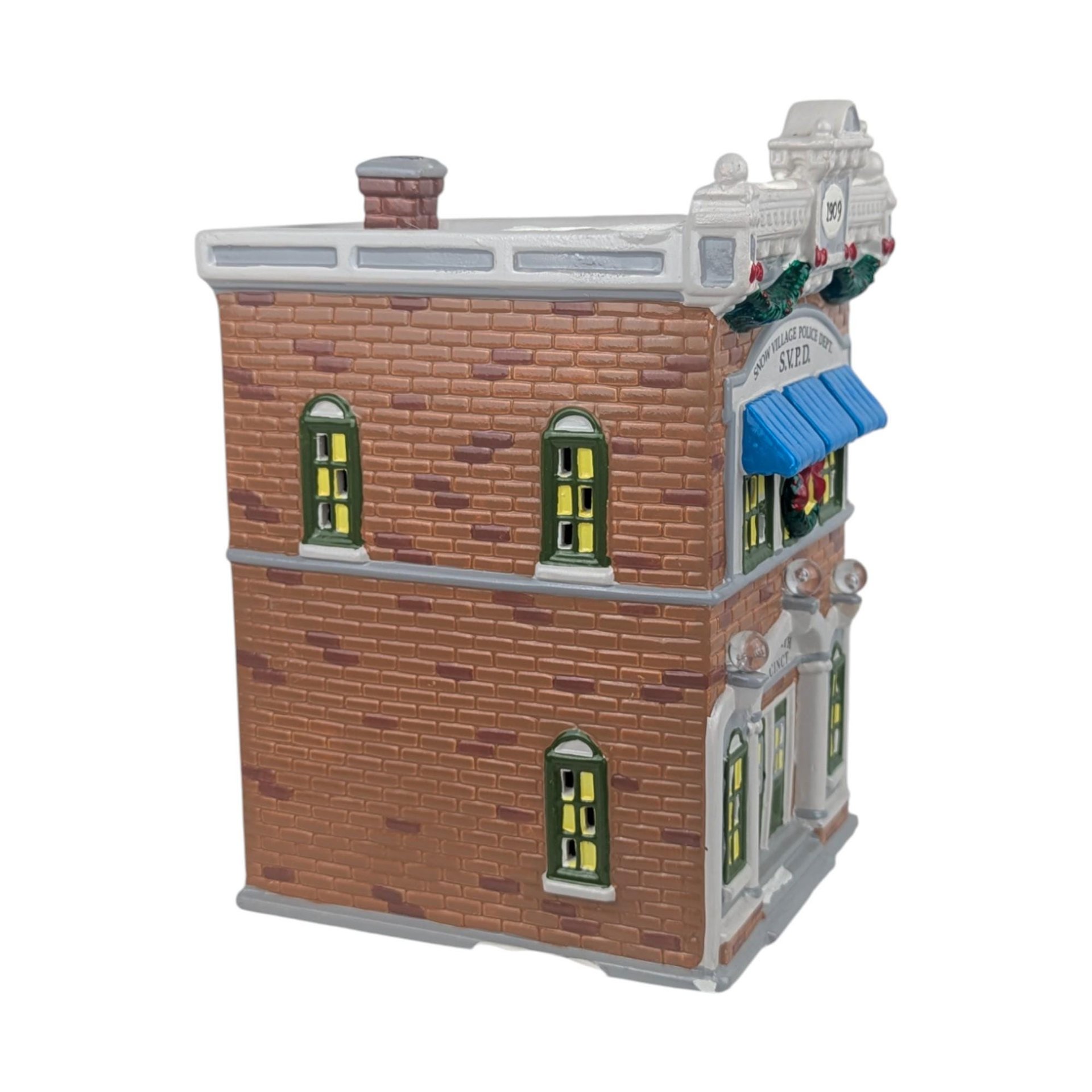 Vintage Dept 56 Village Police Station, Snow Village Lighted Christmas House with Doughnut Shop, Fifty-Sixth Precinct Gift for Officer