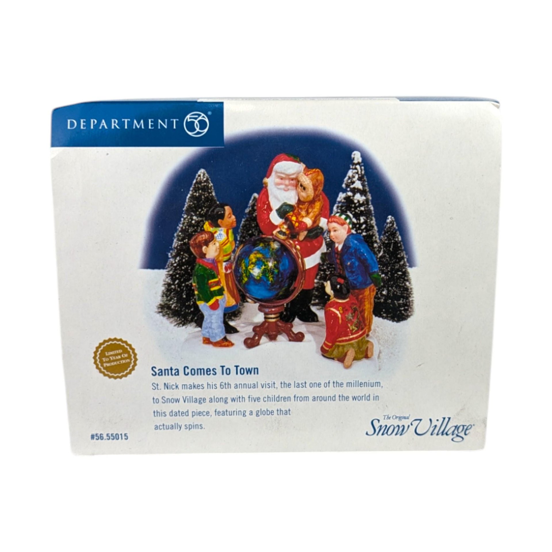 Vintage 1999 Dept 56 Santa Comes to Town Figurine, Snow Village Year 2000 Millennium Accessory with Box, D56 Santa and Children