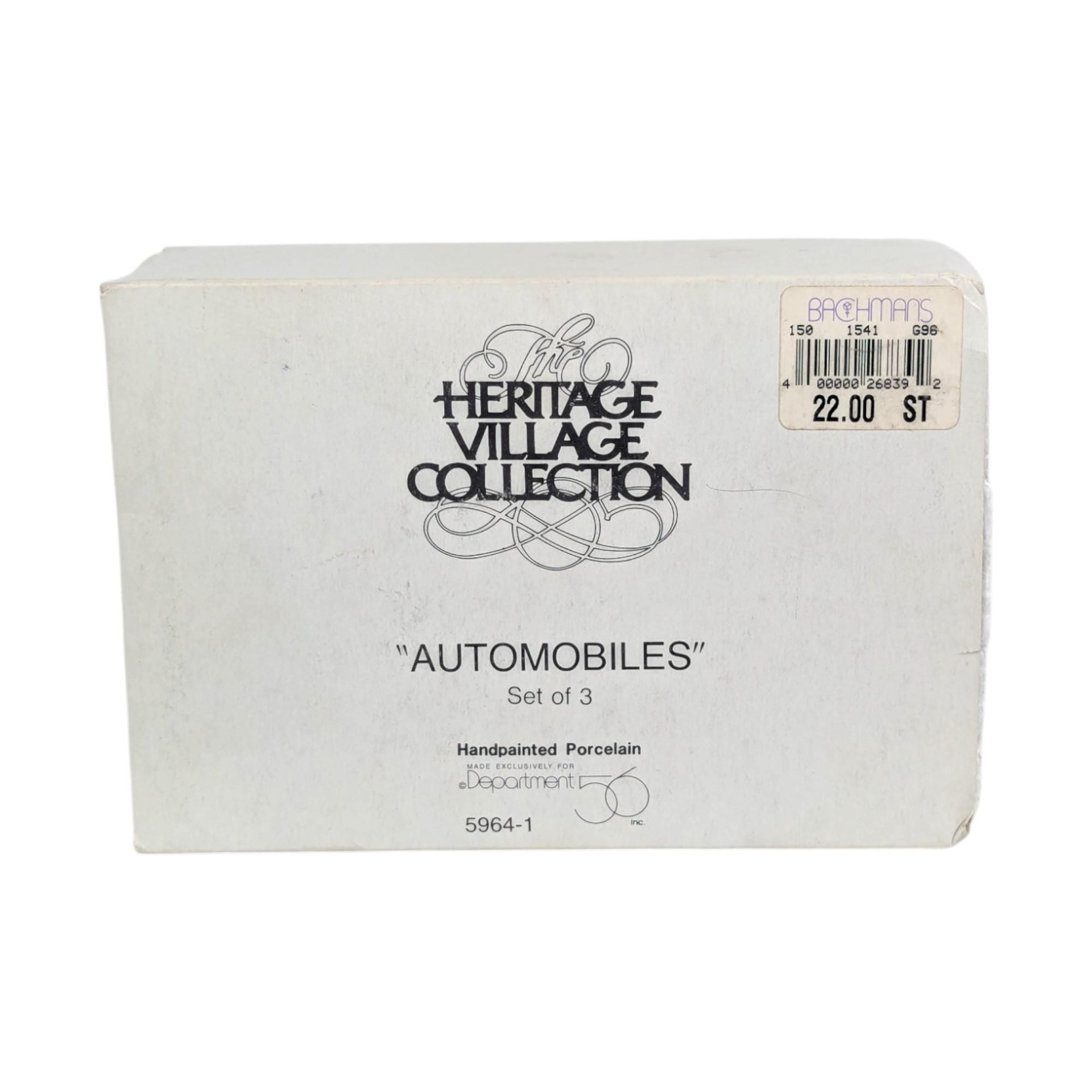 Vintage 1997 Dept 56 Set of 3 Automobiles, Heritage Village Accessory Cars with Box, Porcelain Taxi and Delivery Van Figurines