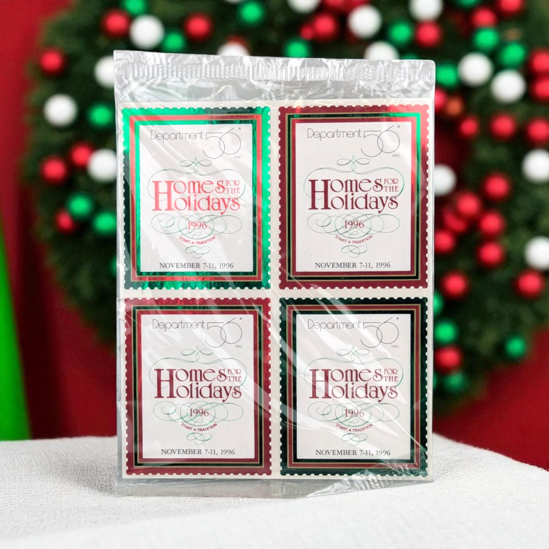 Vintage 1996 Dept 56 Homes for the Holidays Stamps, Set of 4 NOS Commemorative D56 Event Souvenirs, Christmas Ephemera