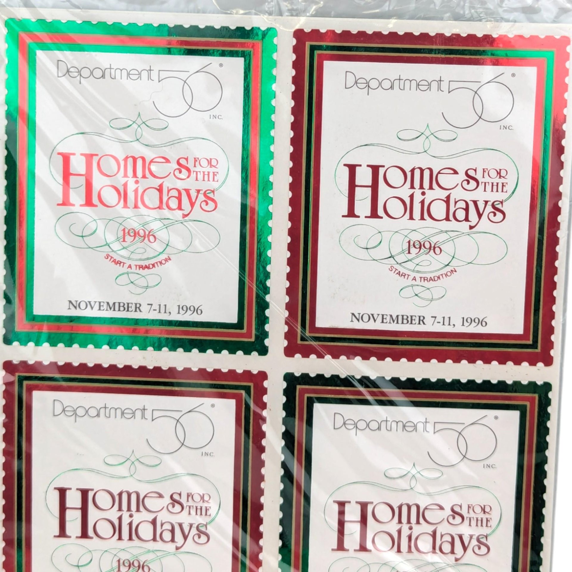 Vintage 1996 Dept 56 Homes for the Holidays Stamps, Set of 4 NOS Commemorative D56 Event Souvenirs, Christmas Ephemera