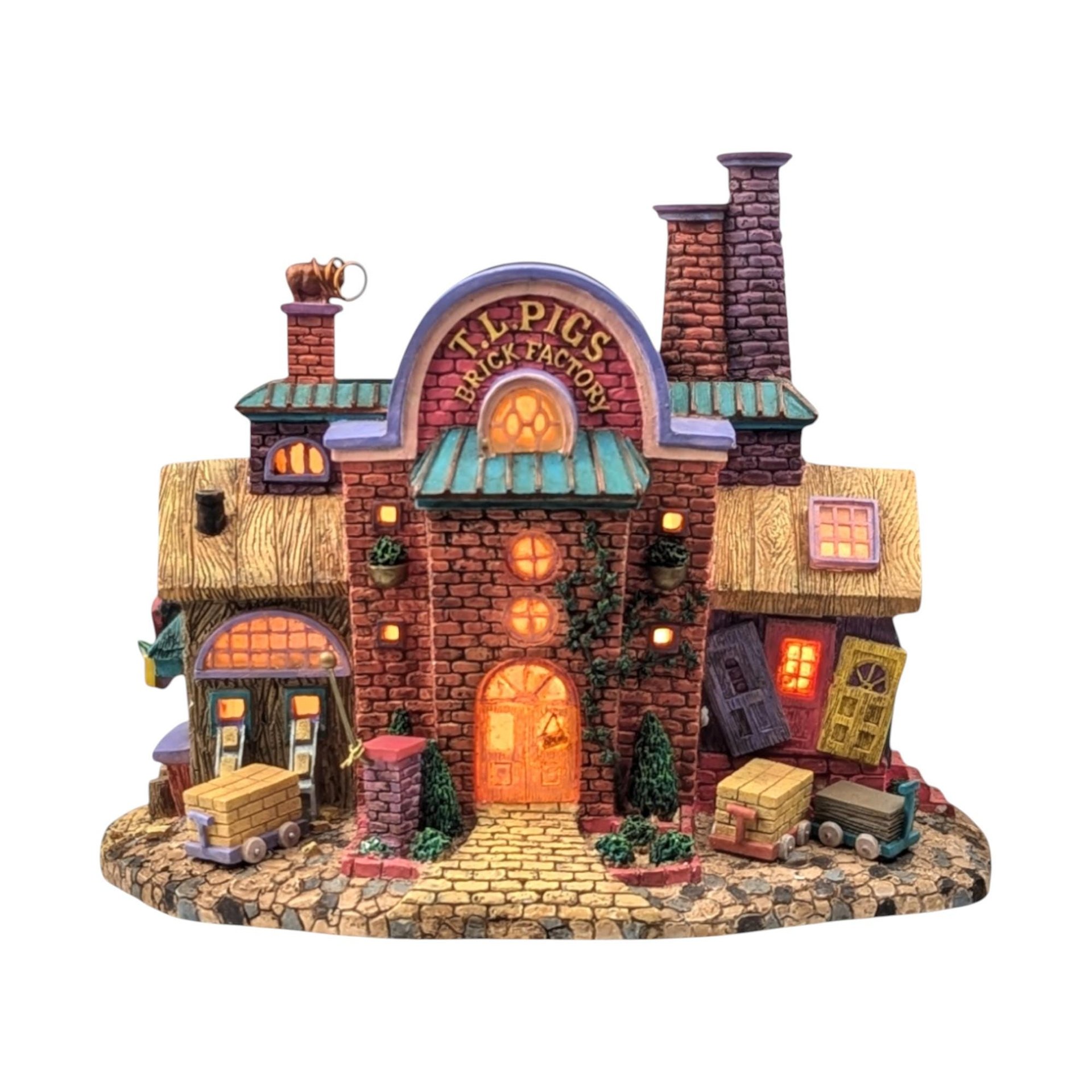 Vintage Dept 56 T.L. Pigs Brick Factory: Christmas Village Lit Building