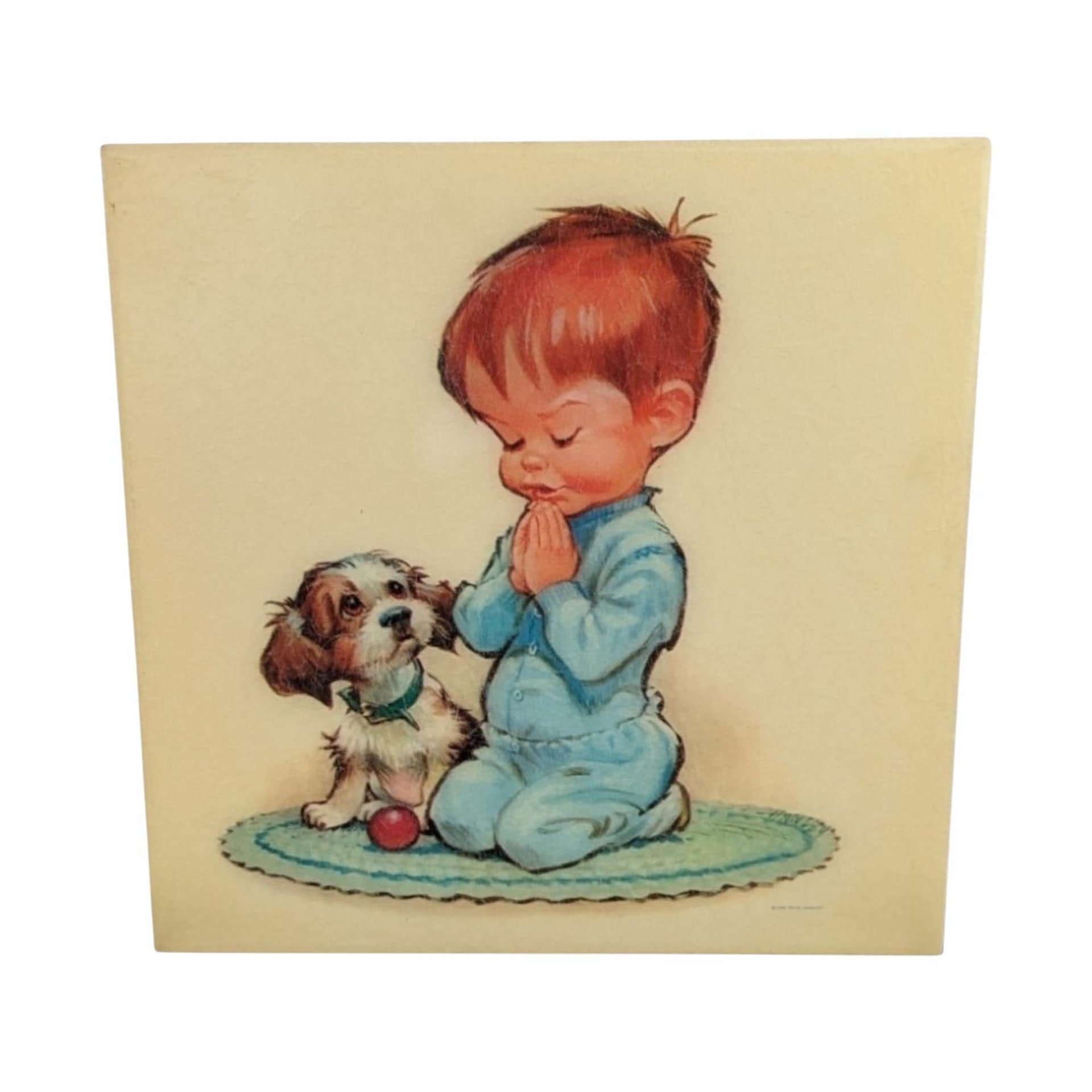 Vintage 1960s Pete Hawley Wall Hanging: Retro Praying Children Bedtime Decor