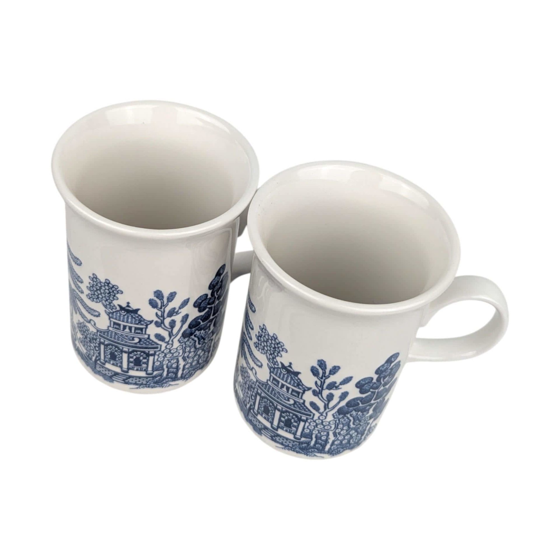 Vintage Churchill Blue Willow Mug Set, Ceramic Coffee Tea Cups, Chinoiserie Kitchen Decor