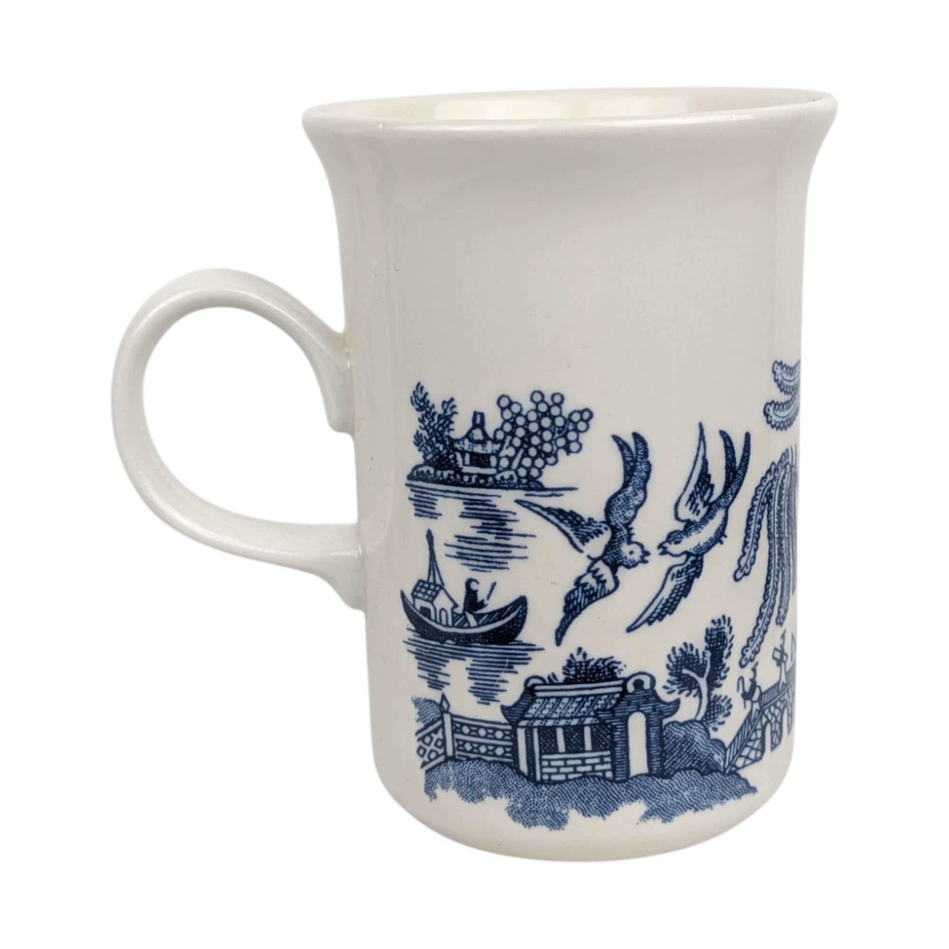 Vintage Churchill Blue Willow Mug Set, Ceramic Coffee Tea Cups, Chinoiserie Kitchen Decor