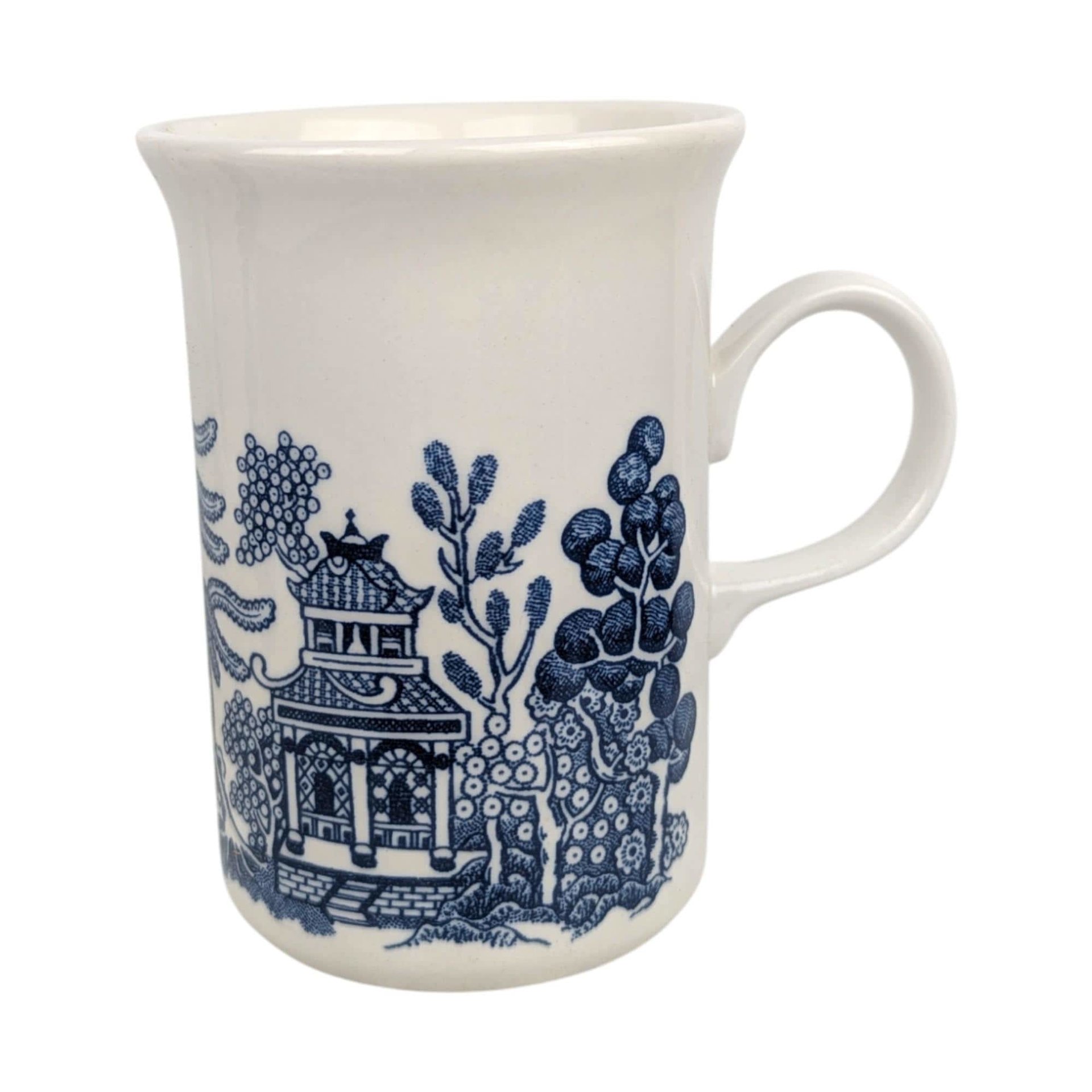 Vintage Churchill Blue Willow Mug Set, Ceramic Coffee Tea Cups, Chinoiserie Kitchen Decor