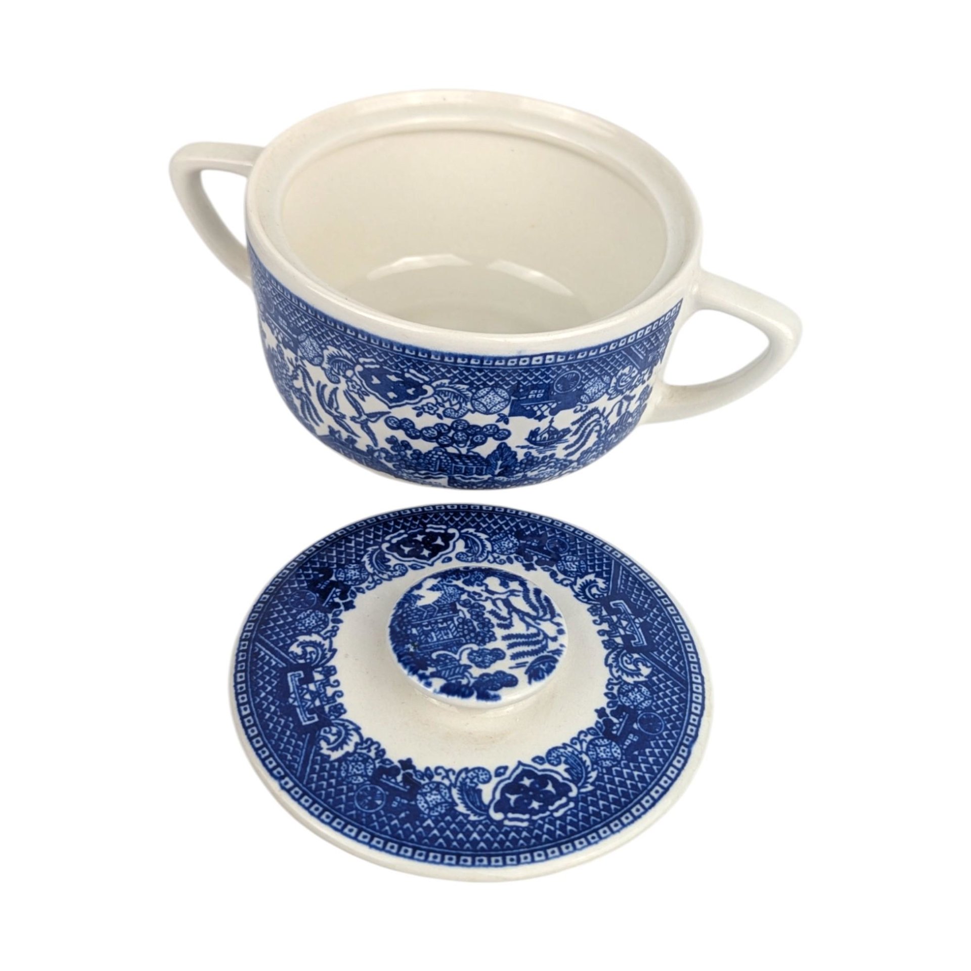 Vintage Royal Blue Willow Cream and Sugar Set: Ceramic Creamer and Lidded Sugar Bowl, Chinoiserie Tea Party Decor