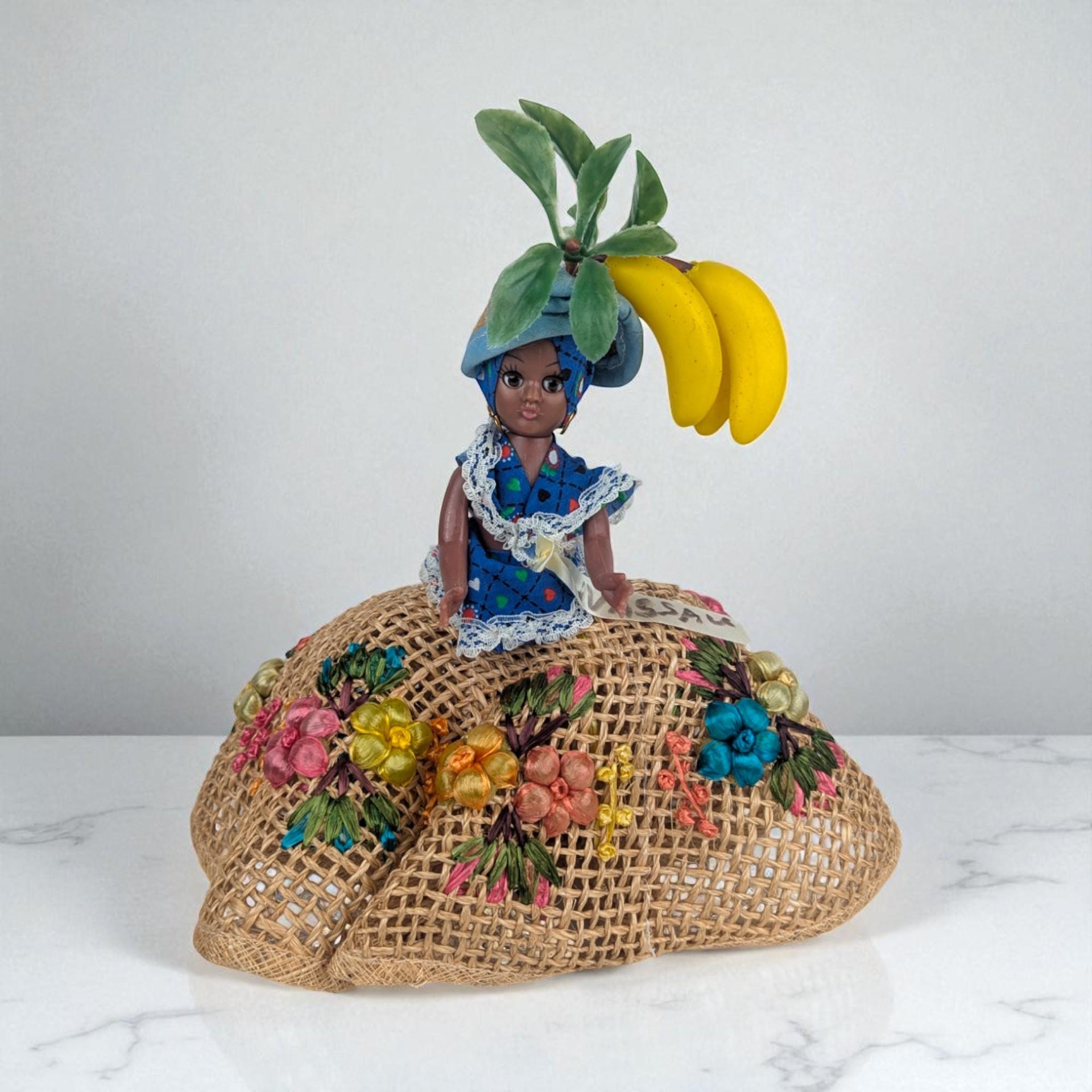 Calypso Queen Figurine: Vintage Caribbean Banana Seller Doll, 10"