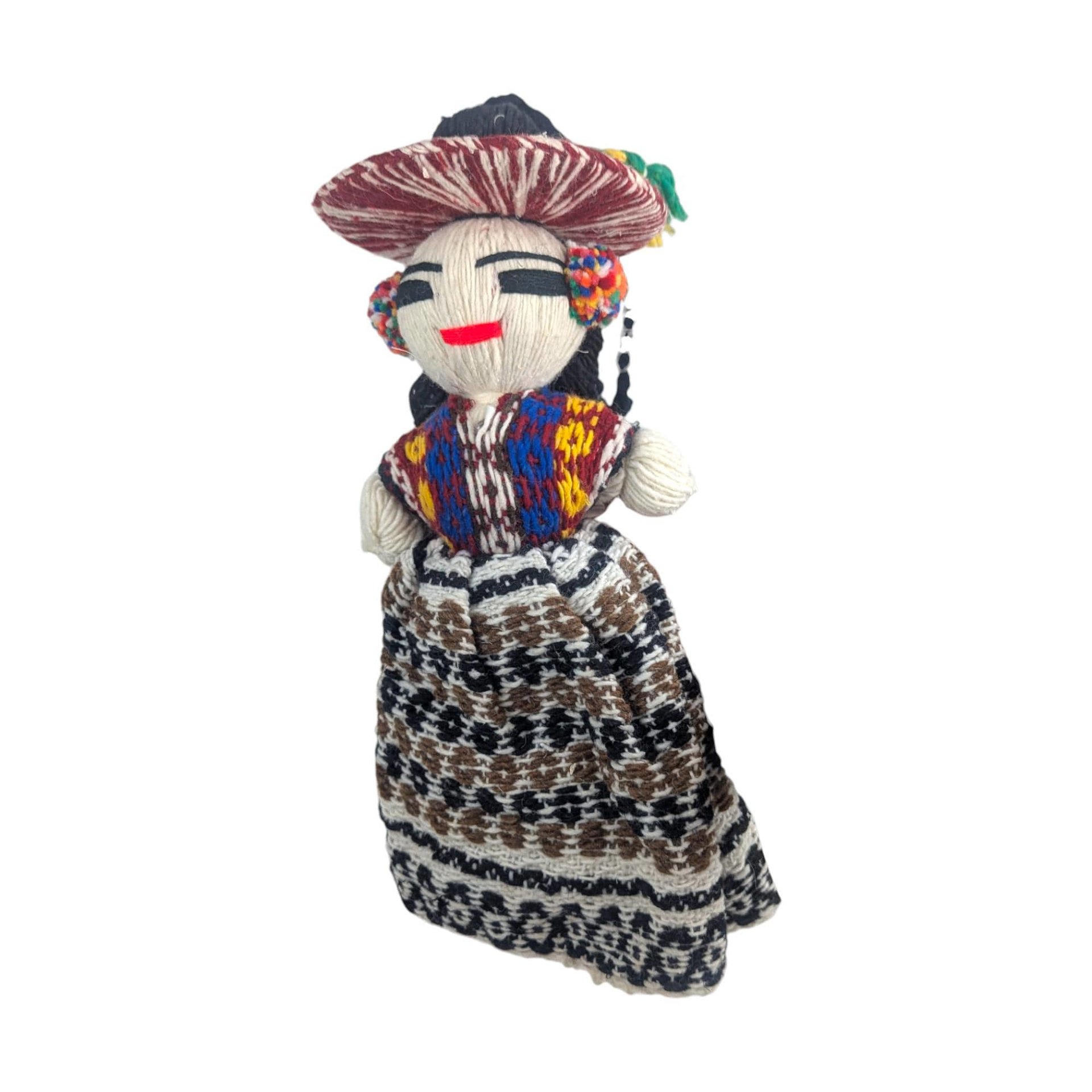 Vintage Guatemalan Folk Art Doll: Handmade Woven Yarn Figure in Traditional Dress