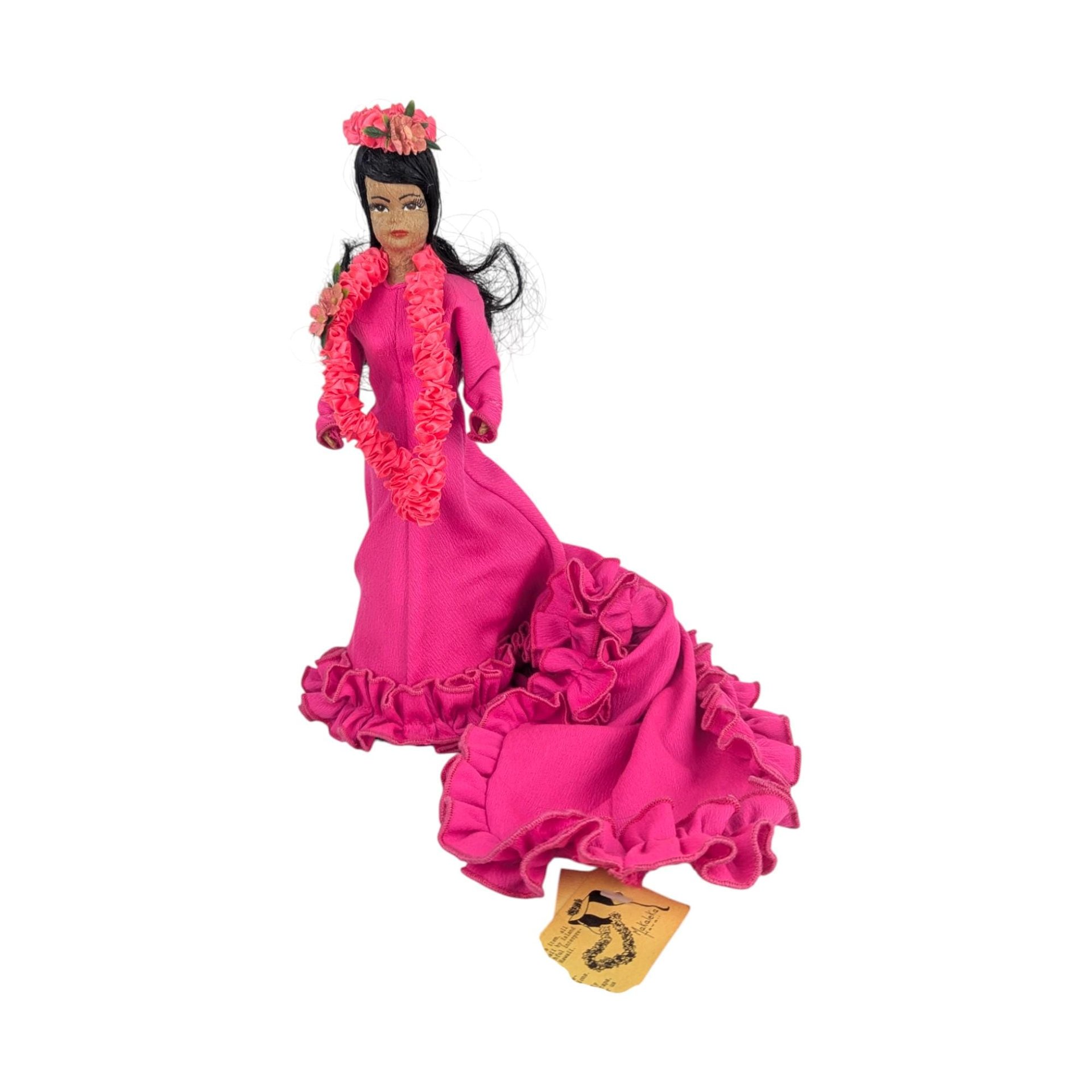 Vintage Makaleka Hawaiian Princess Doll: Pink Ruffled Gown and Lei Souvenir Doll