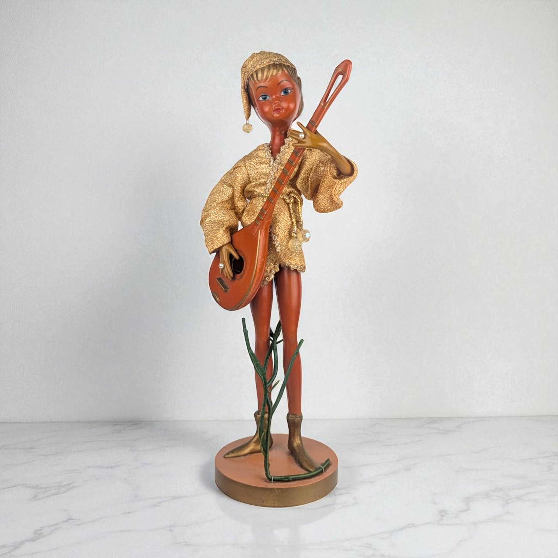 Tilso Banjo Player Figurine: Vintage Mid-Century Pixie Elf Doll