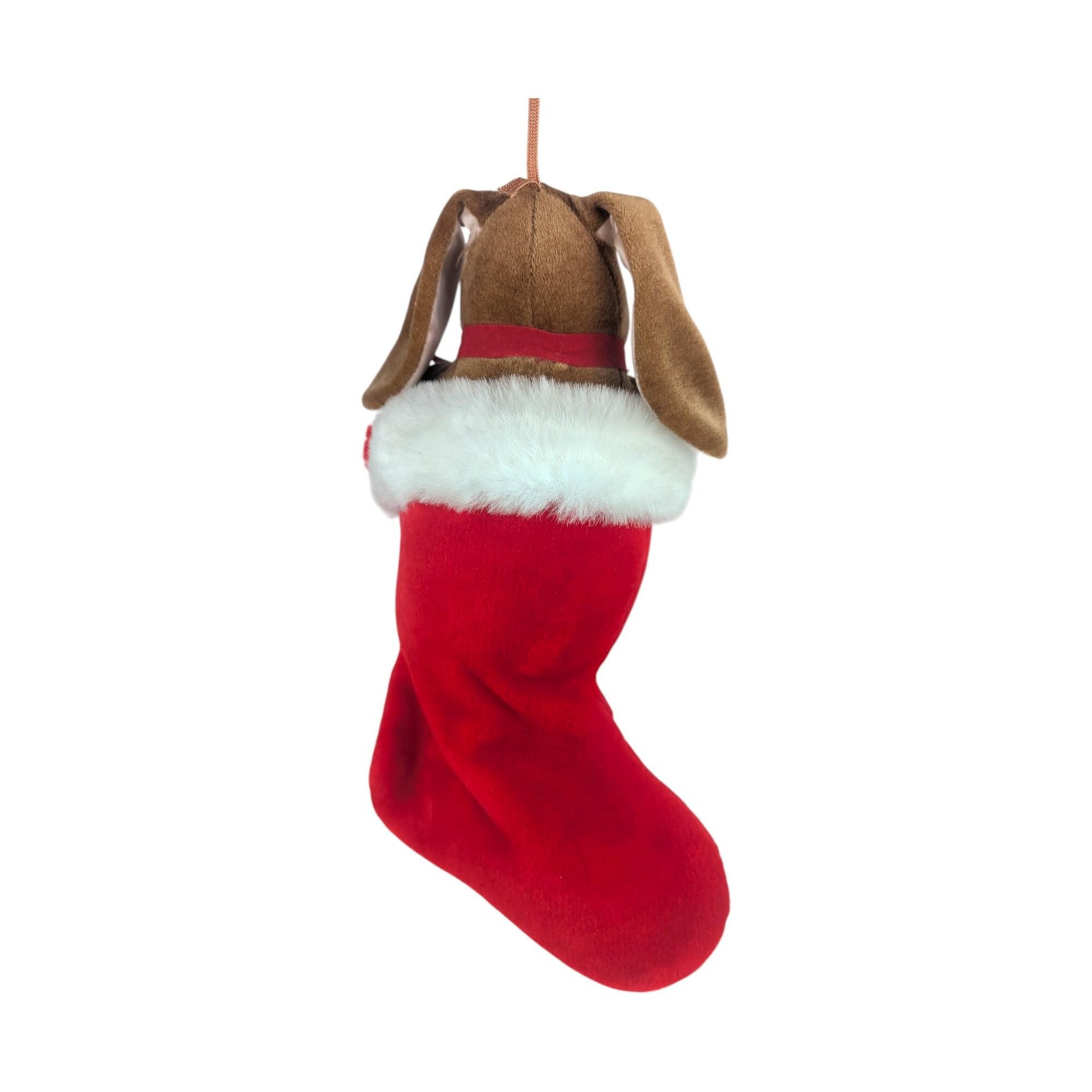 Vintage Plush Rabbit in Stocking: Christmas Bunny Stuffed Animal Decor