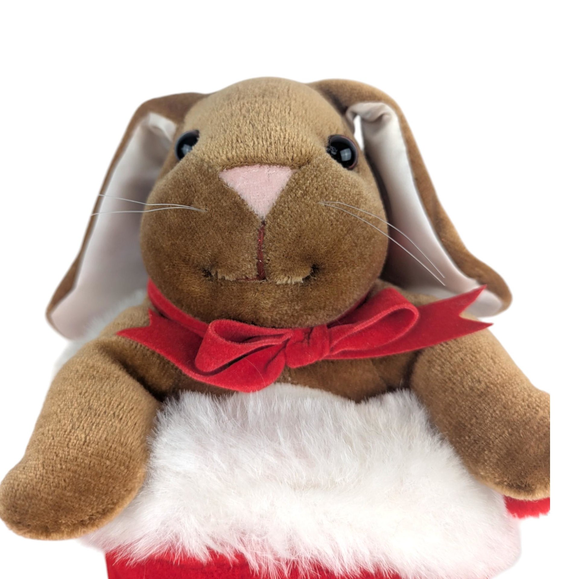 Vintage Plush Rabbit in Stocking: Christmas Bunny Stuffed Animal Decor