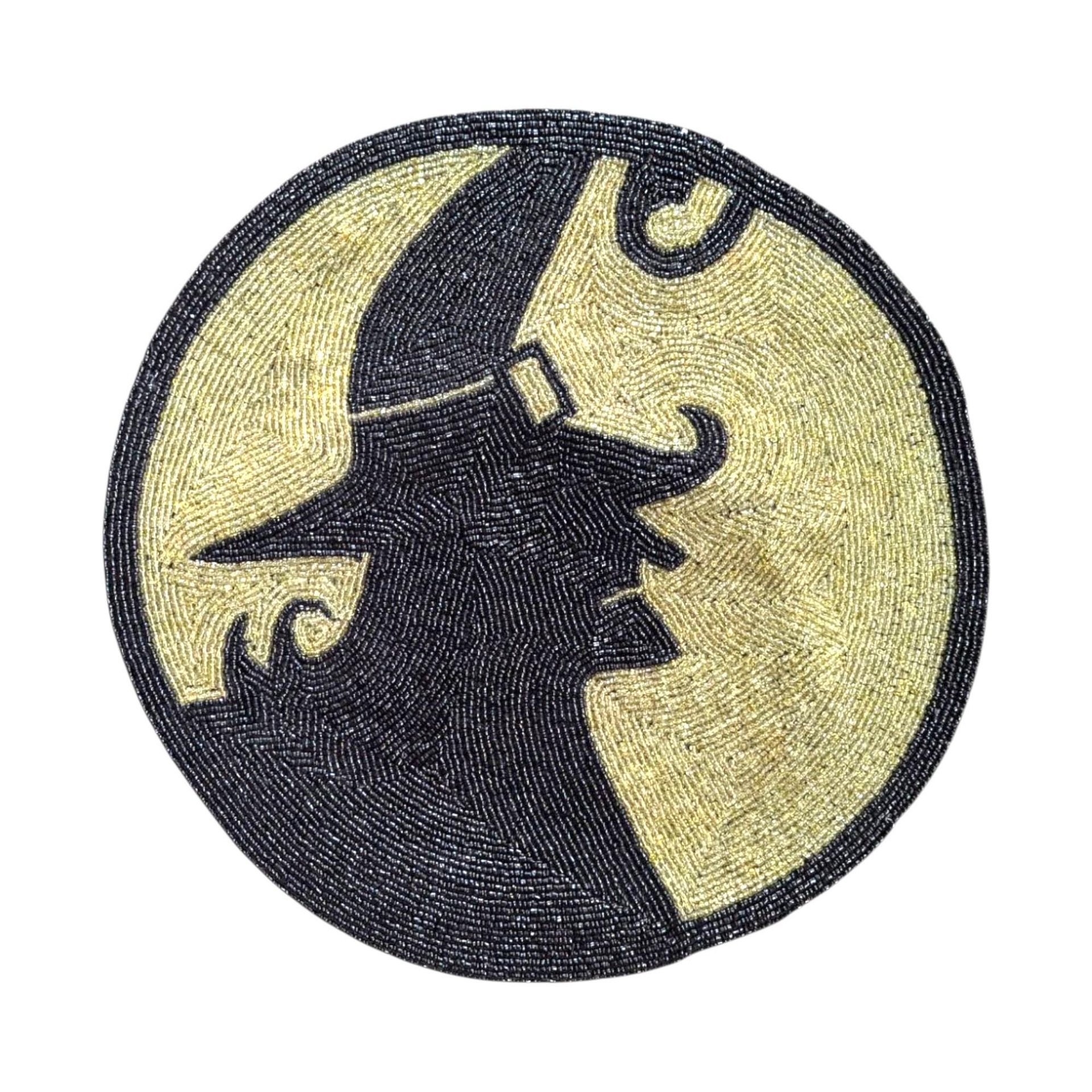Vintage Beaded Witch Placemat: Spooky Halloween Table & Wall Decor