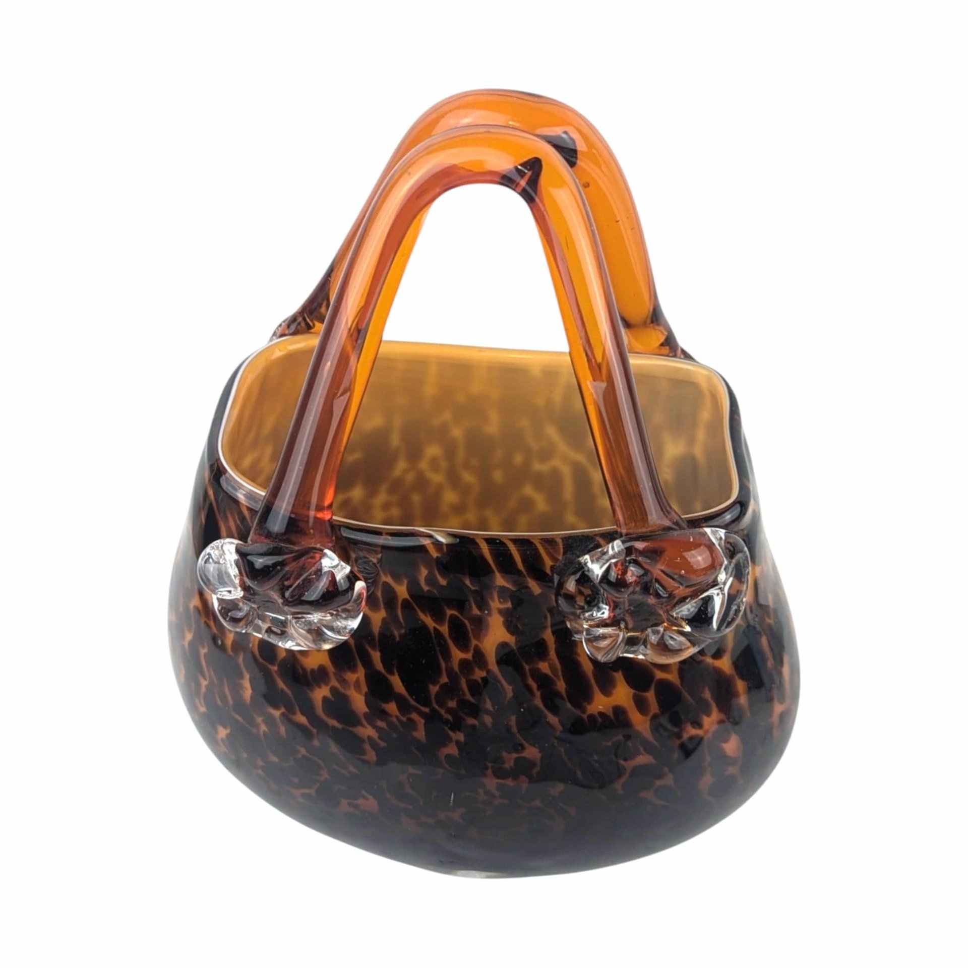 Vintage Art Glass Purse Figurine: Brown & Amber Sculpture, Fall Decor