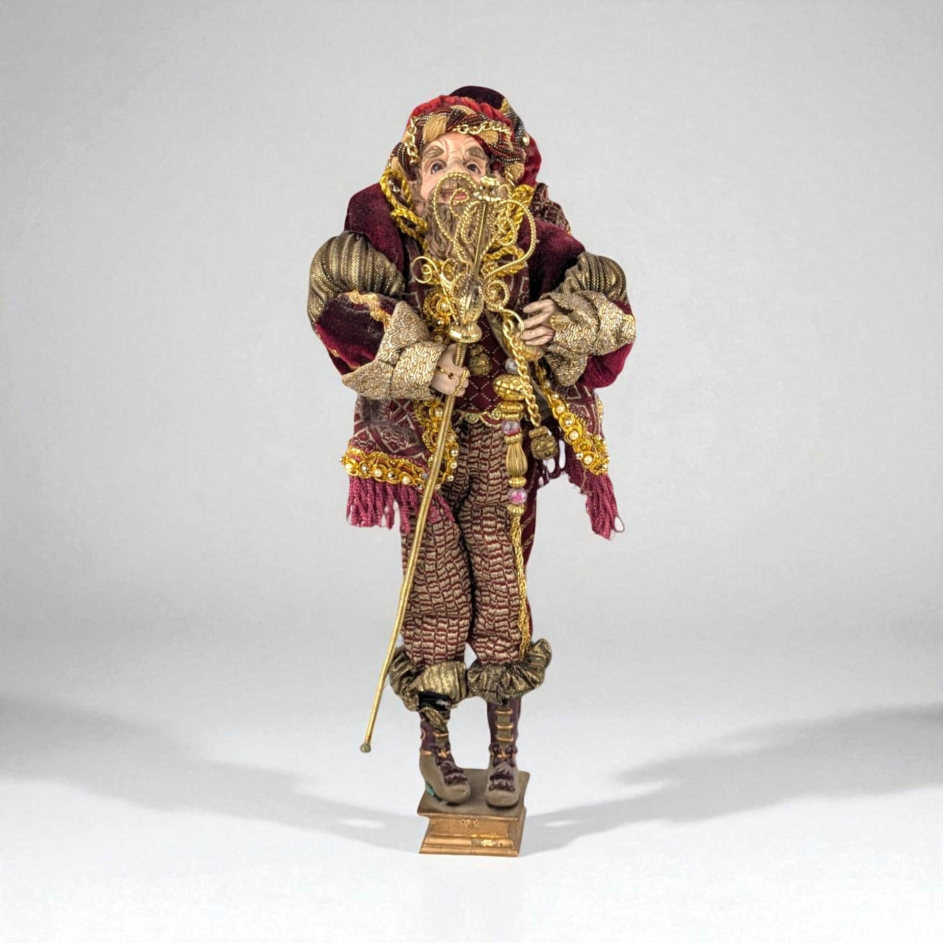 Vintage Santa's Elf Jester Figure: Maroon Whimsical Christmas Decor