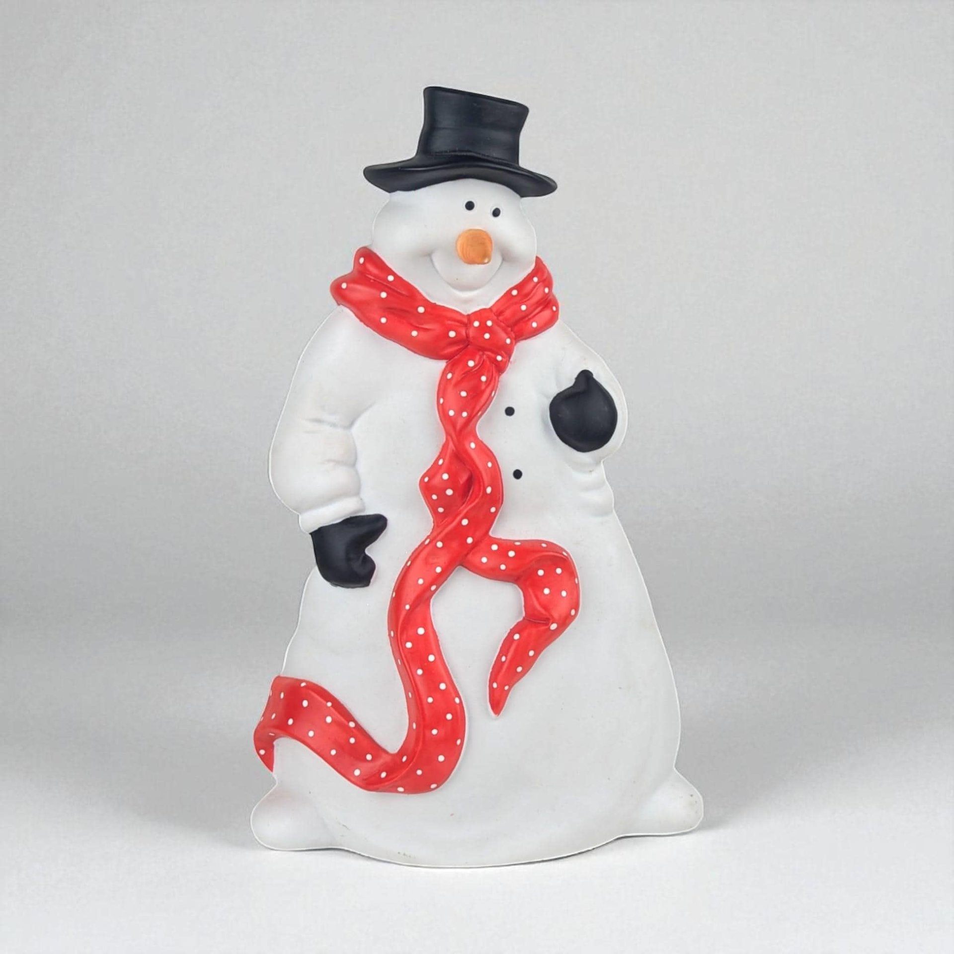 Vintage Dept 56 Ceramic Snowman: Large Holiday Figurine with Polka Dot Scarf