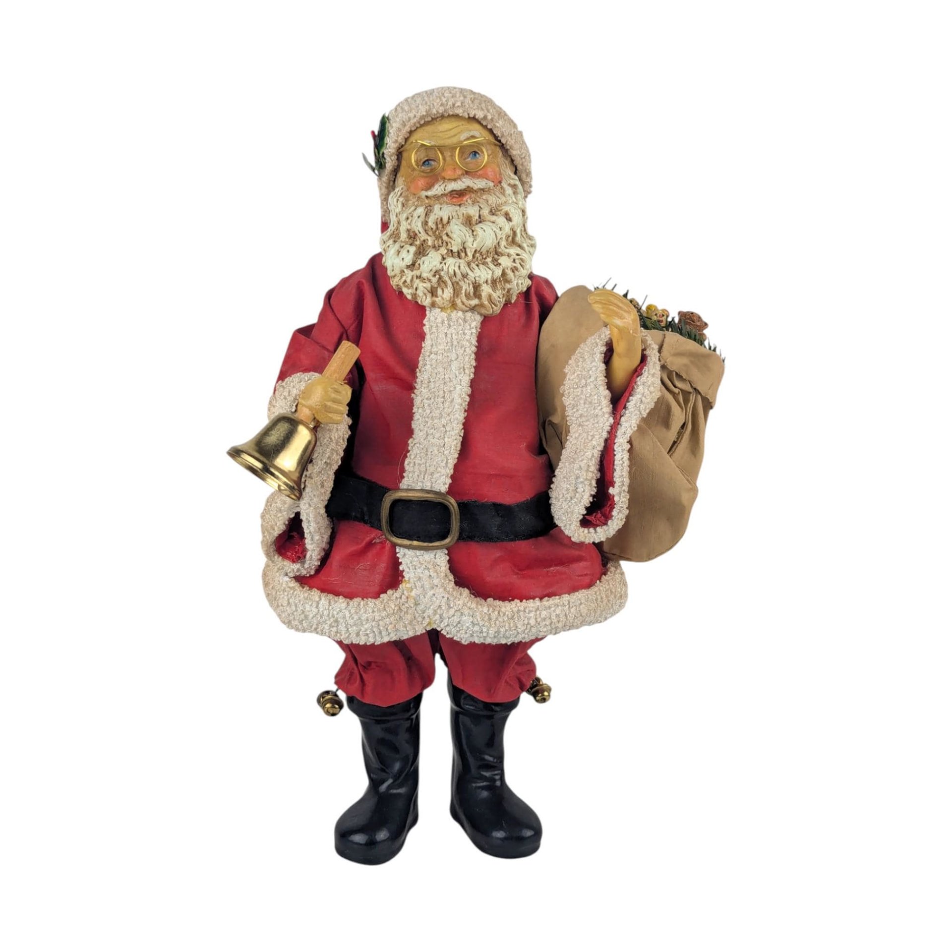 Vintage Midwest Santa Claus Figure: Resin Father Christmas with Bell and Toy Sack