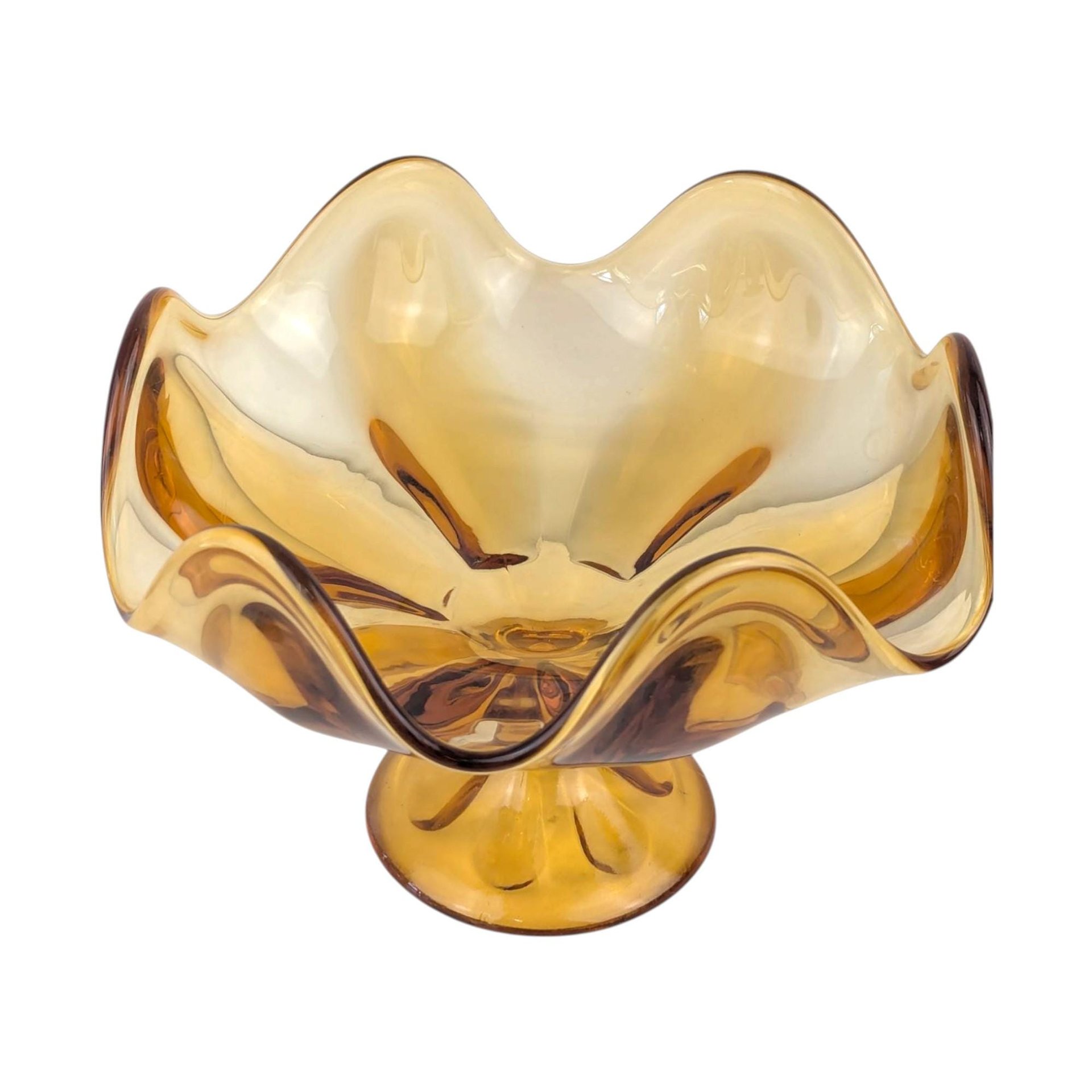Vintage Viking Amber Glass Compote Dish: Mid-Century Modern Bowl