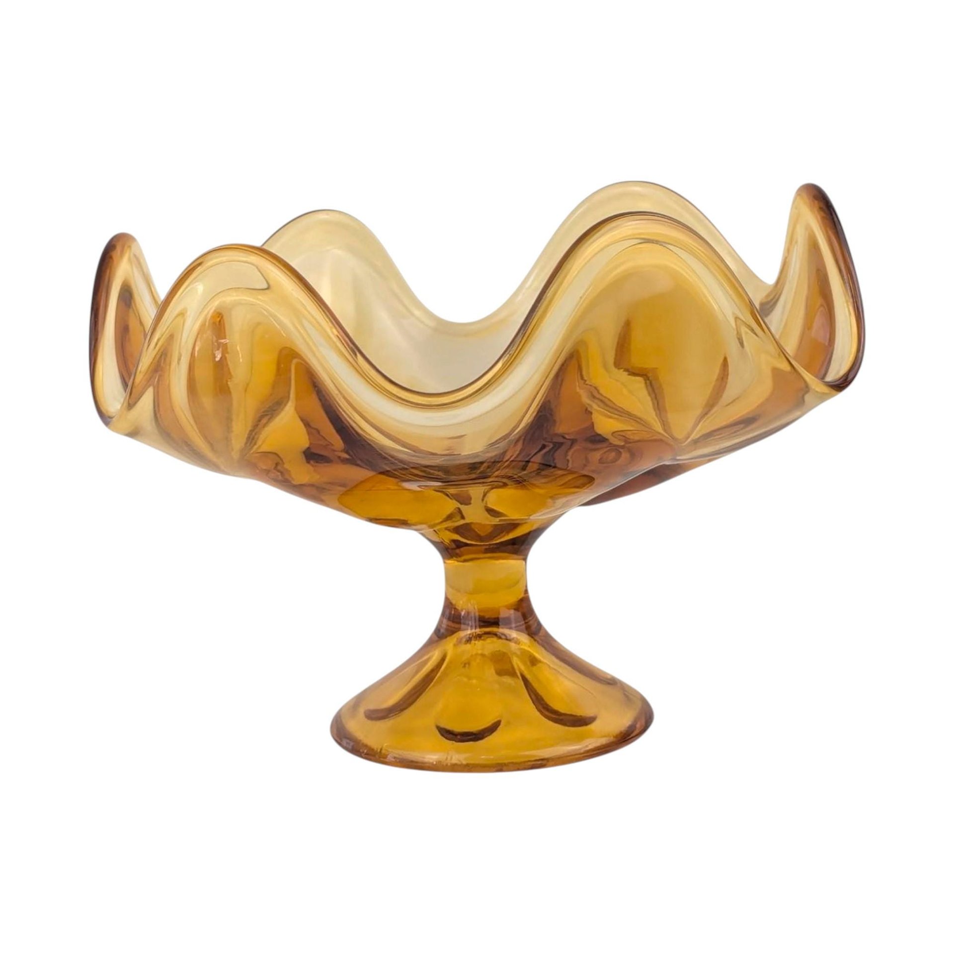 Vintage Viking Amber Glass Compote Dish: Mid-Century Modern Bowl