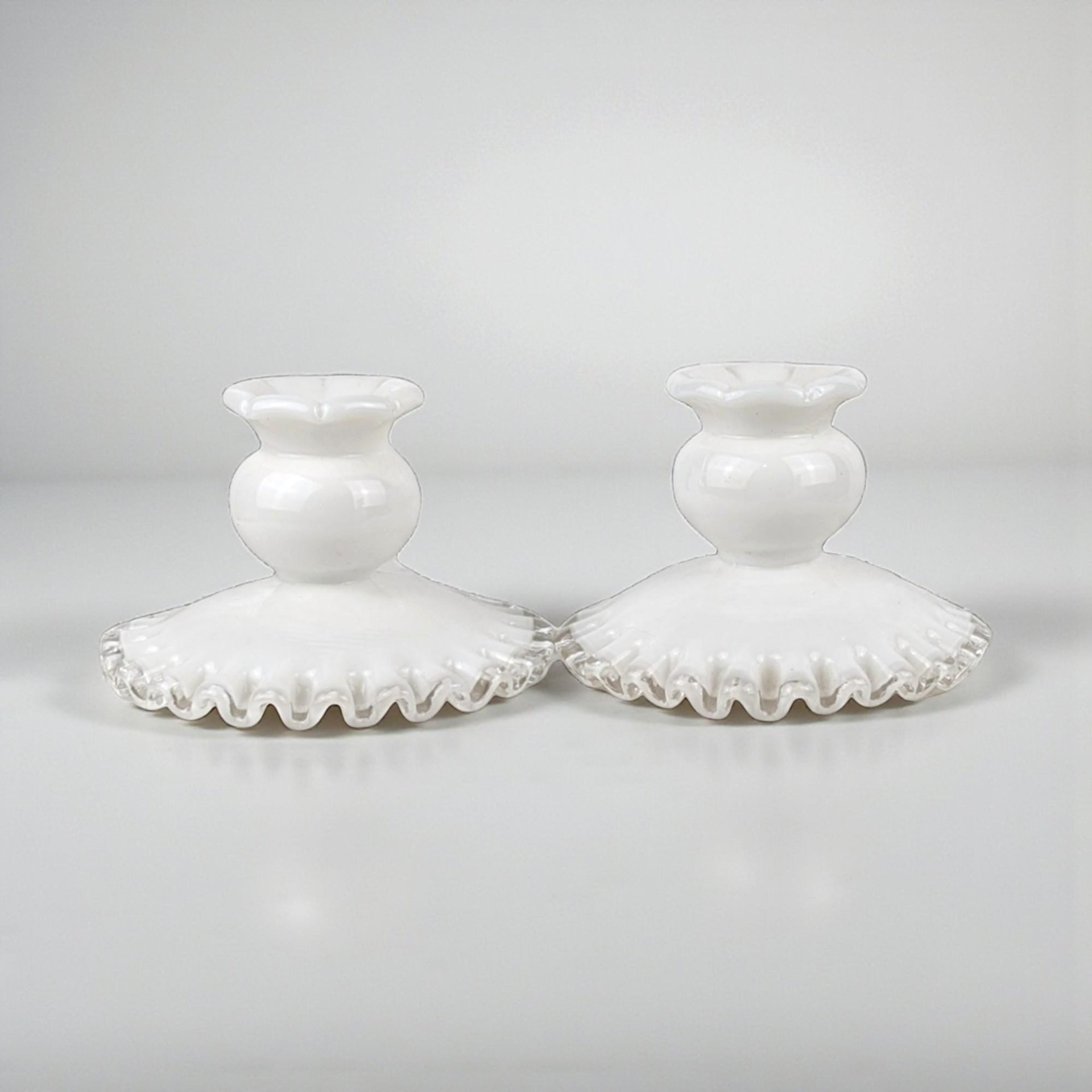 Vintage Fenton Silver Crest Milk Glass Candle Holders: Taper Candle Pair
