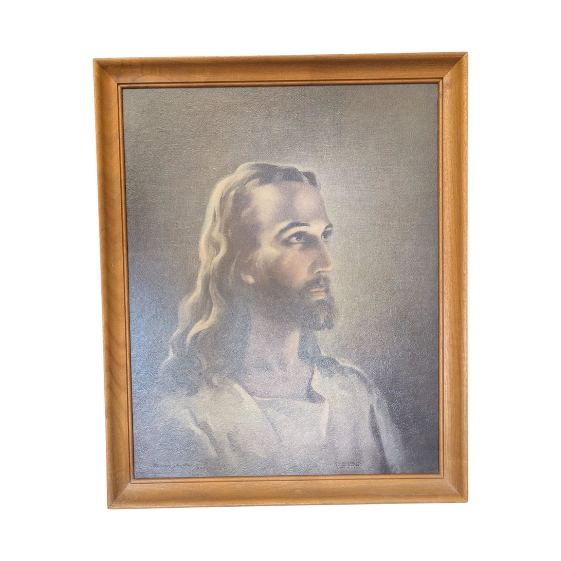 Vintage Warner Sallman Head of Christ Lithograph - Framed Religious Art