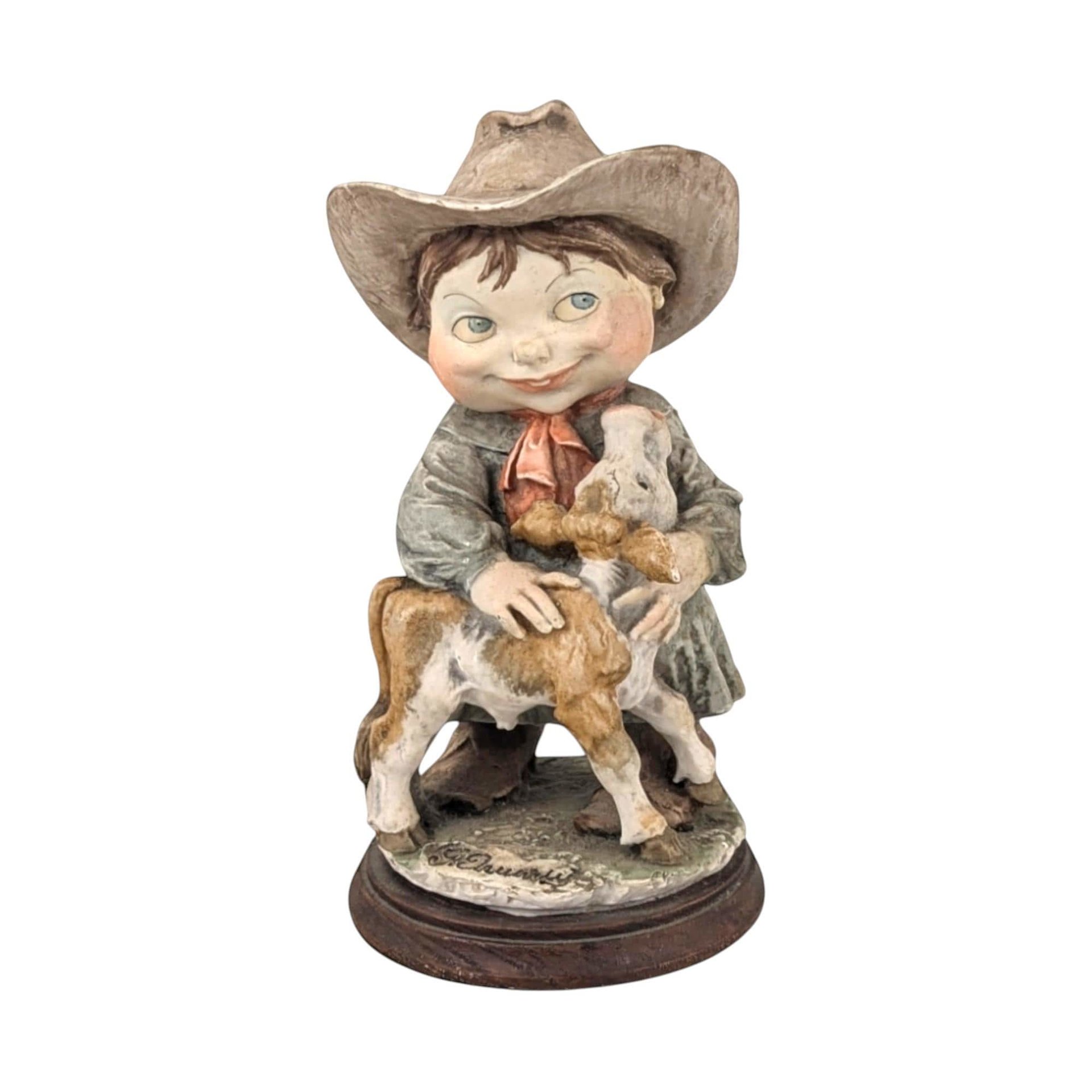 Vintage Giuseppe Armani Cowgirl Figurine: Gulliver's World Resin Statue