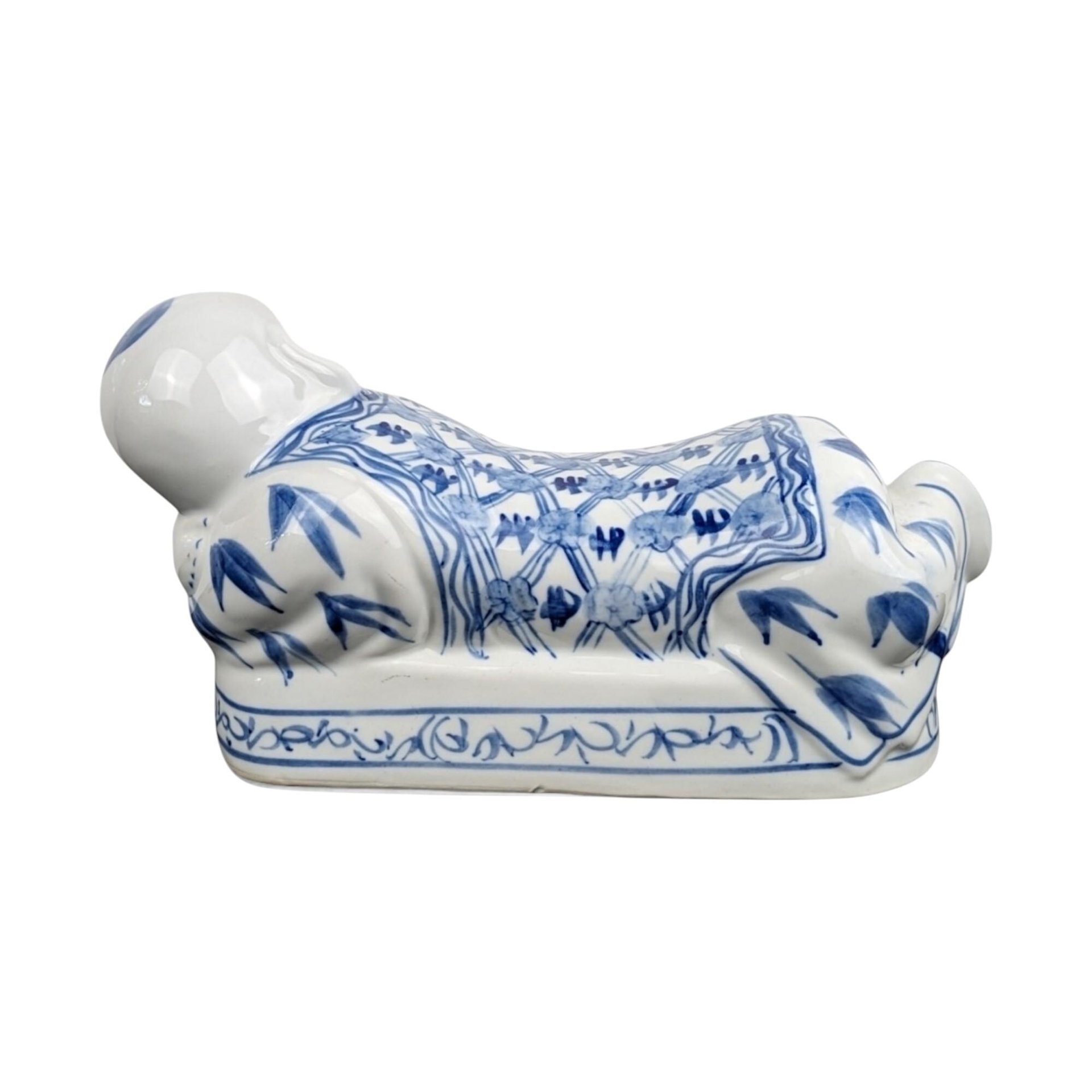 Vintage Blue & White Chinese Porcelain Headrest: Asian Decor Pillow
