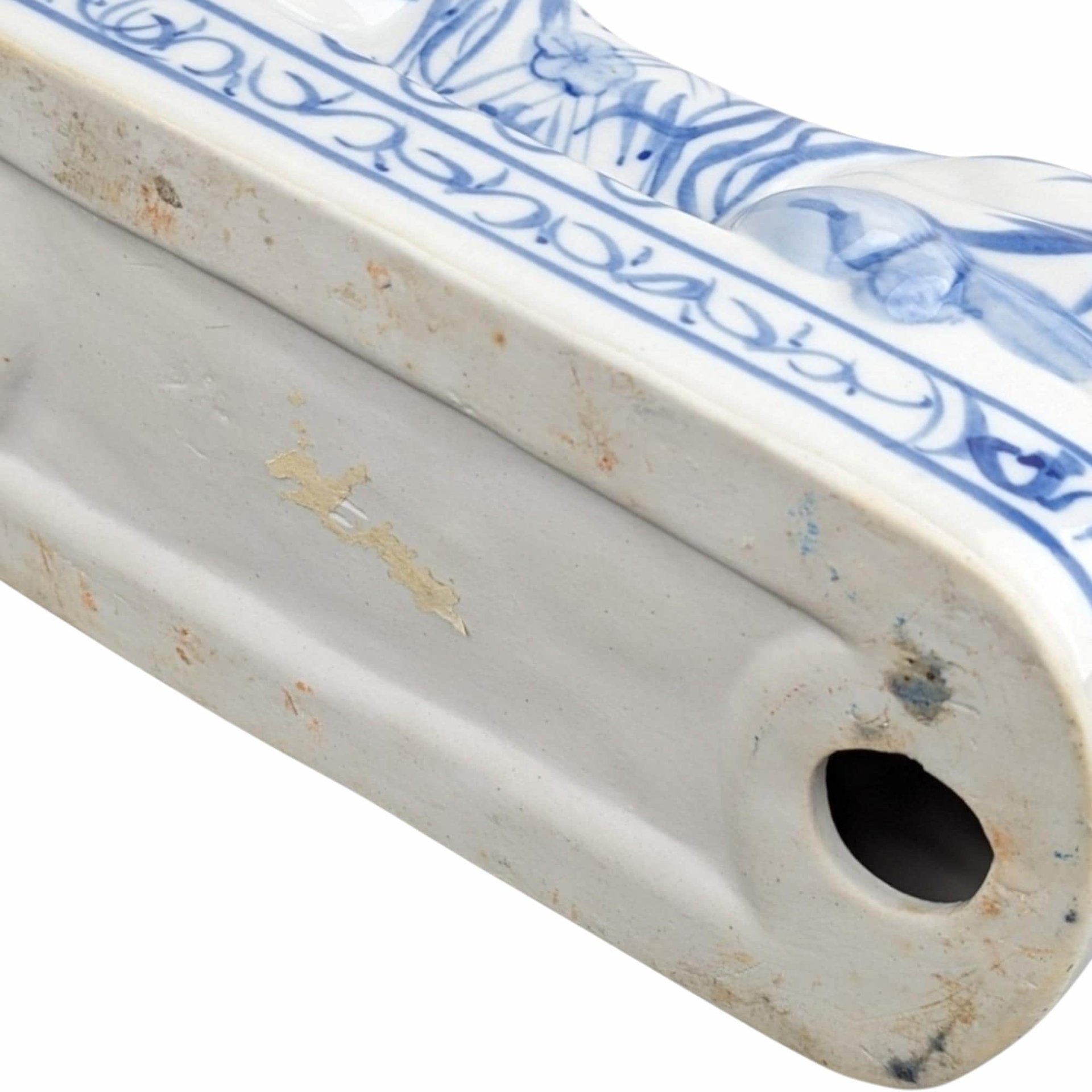 Vintage Blue & White Chinese Porcelain Headrest: Asian Decor Pillow