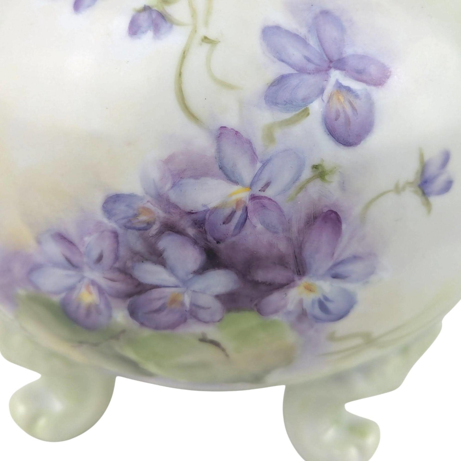 Vintage Footed Bowl/Vase with Hand Painted Violets, Art Nouveau Style Porcelain Planter, Purple Floral Vanity Dish, Cottagecore Candy Bowl