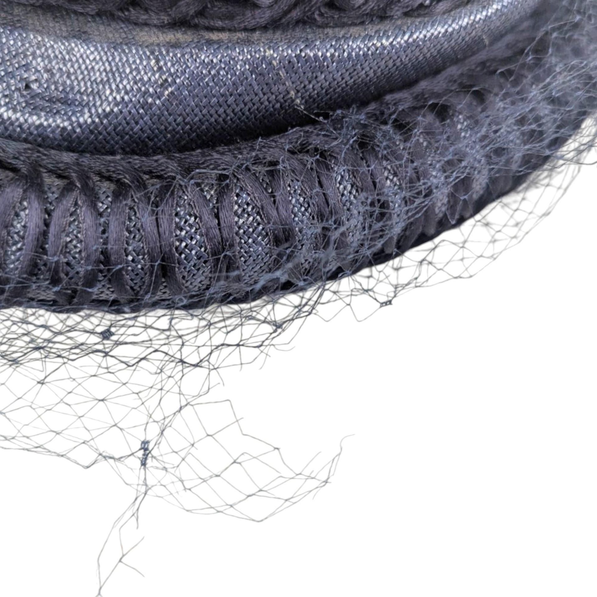 1950s Navy Blue Woven Cocktail Hat: Vintage Pinehurst Millinery with Net Veil