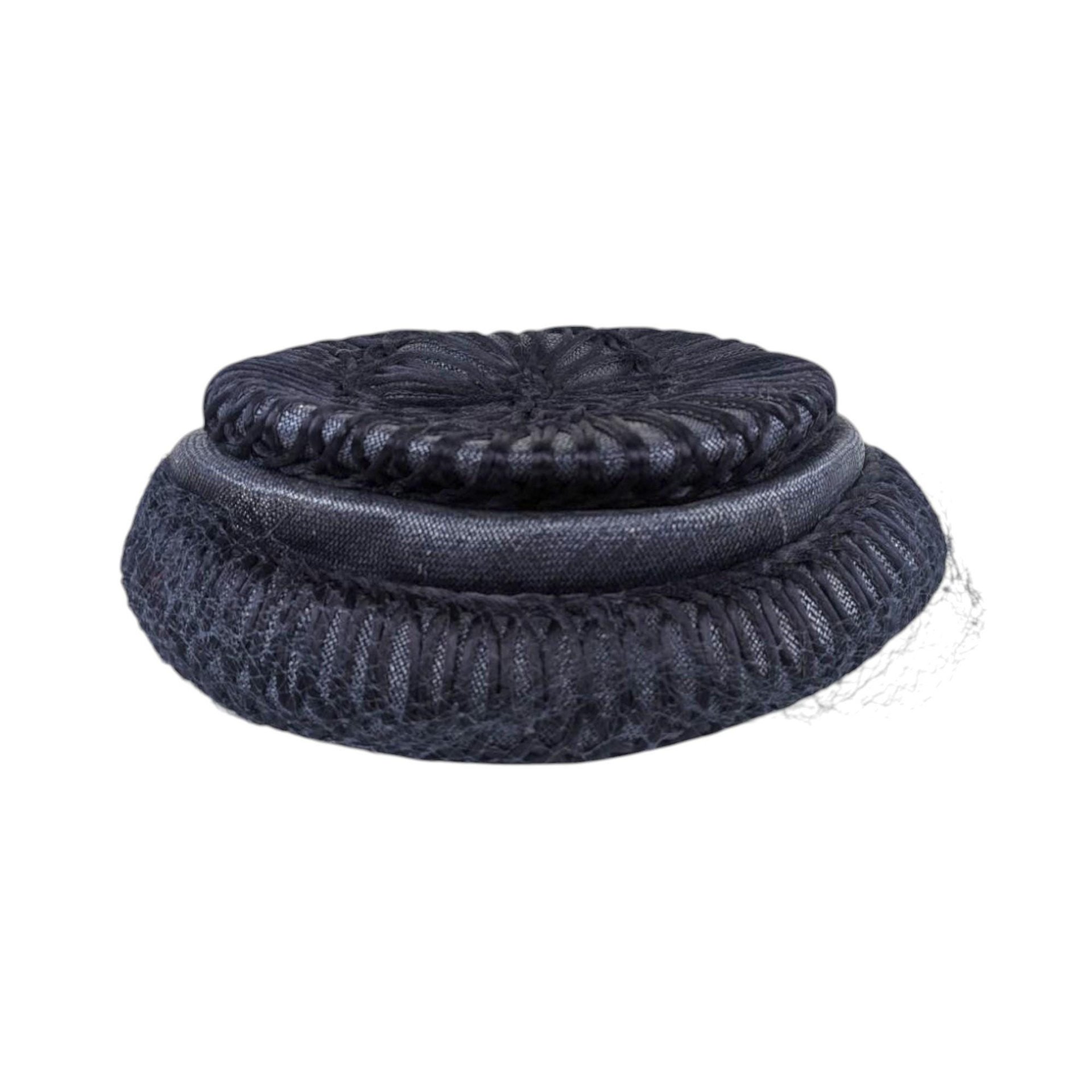 1950s Navy Blue Woven Cocktail Hat: Vintage Pinehurst Millinery with Net Veil