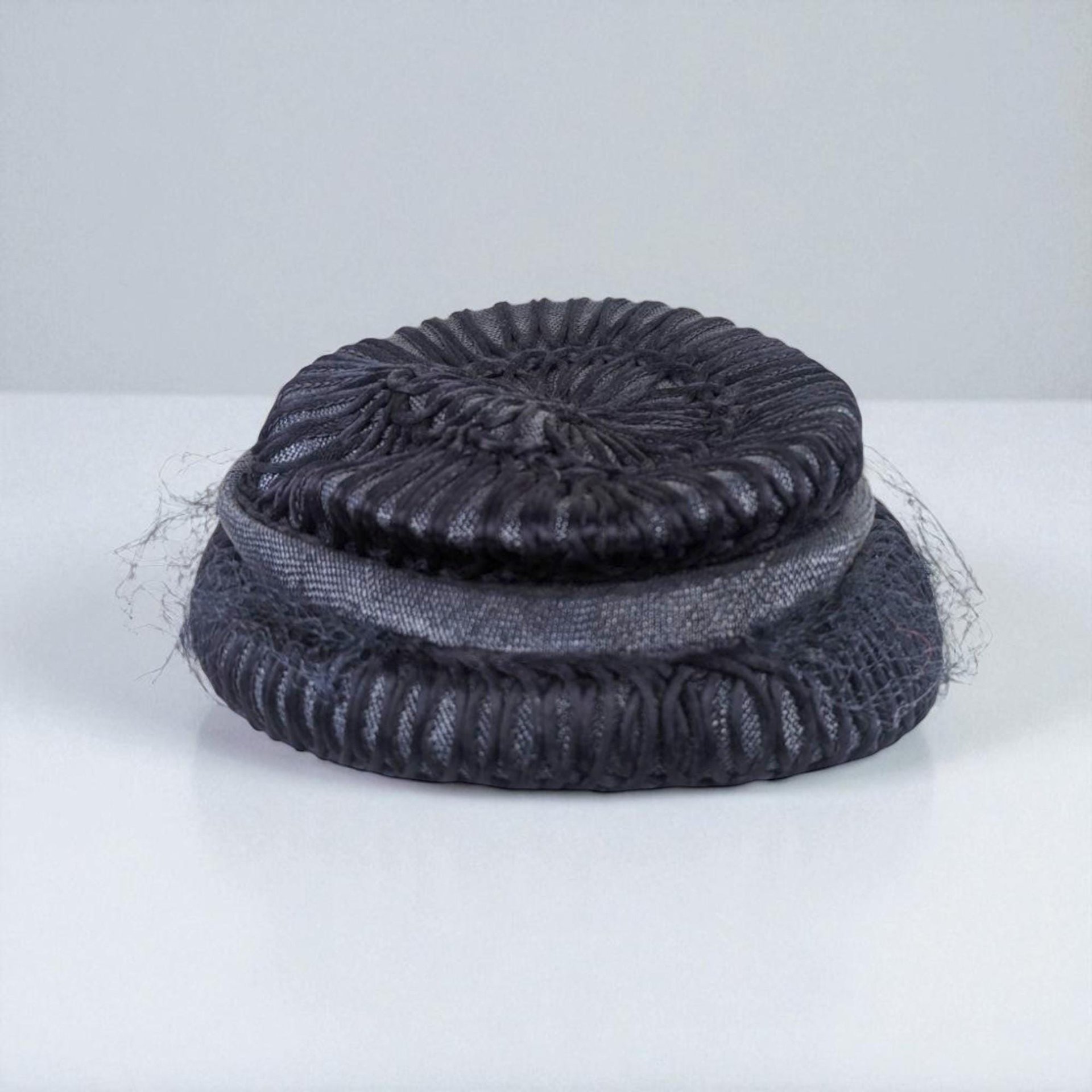 1950s Navy Blue Woven Cocktail Hat: Vintage Pinehurst Millinery with Net Veil