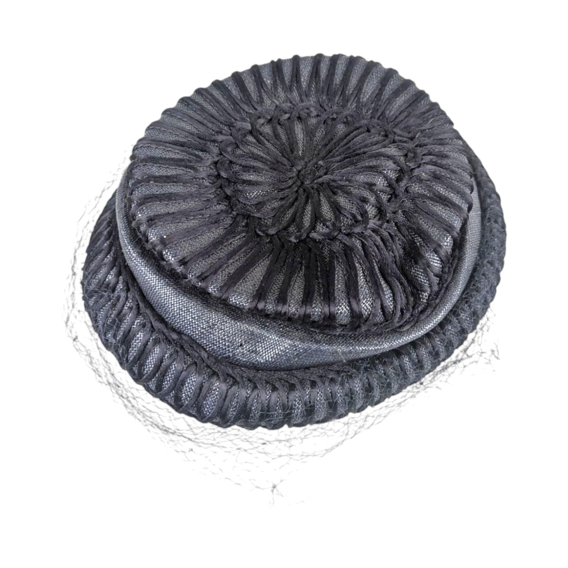 1950s Navy Blue Woven Cocktail Hat: Vintage Pinehurst Millinery with Net Veil