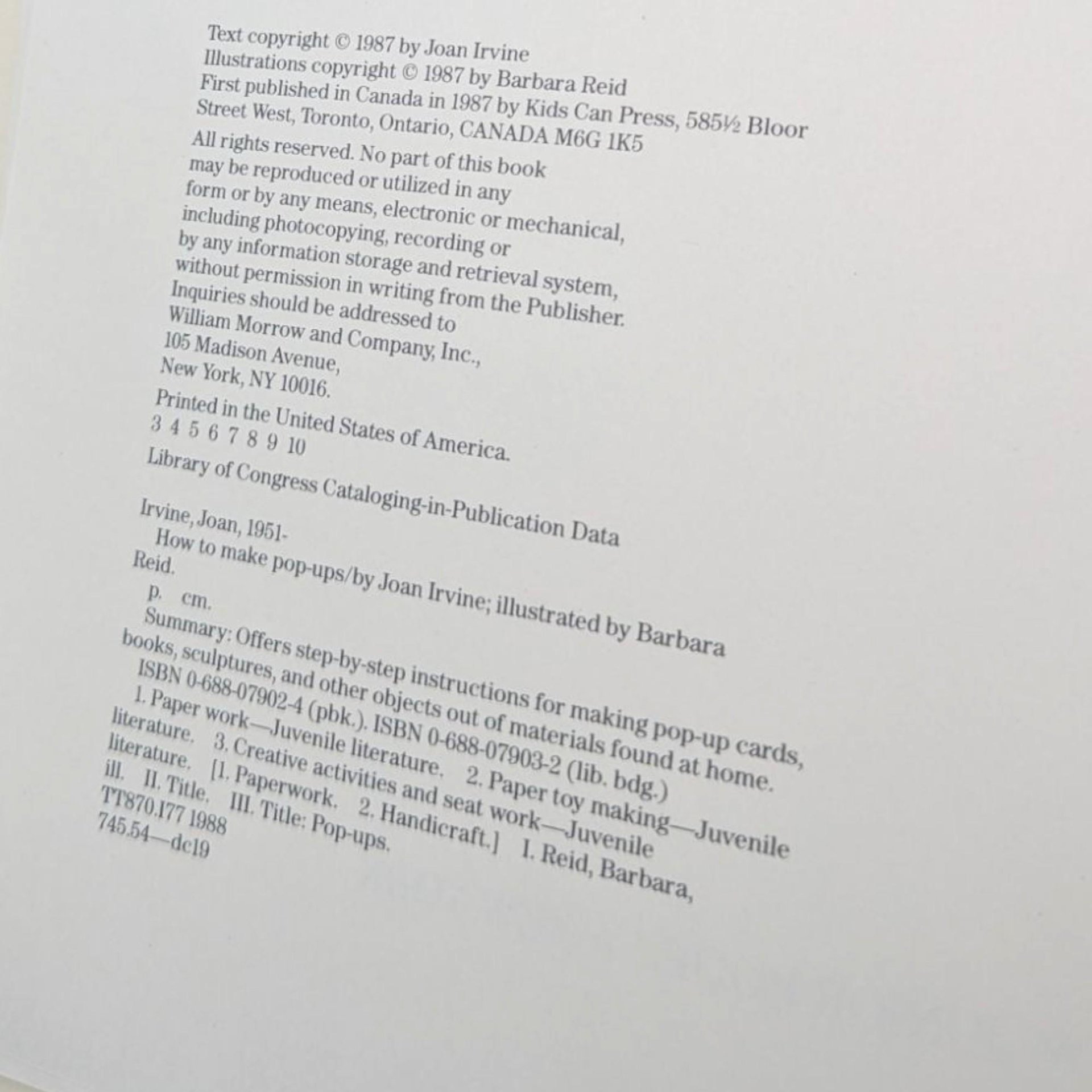 Vintage 1987 How to Make Pop-Ups Book: Joan Irvine, Barbara Reid Illustrations