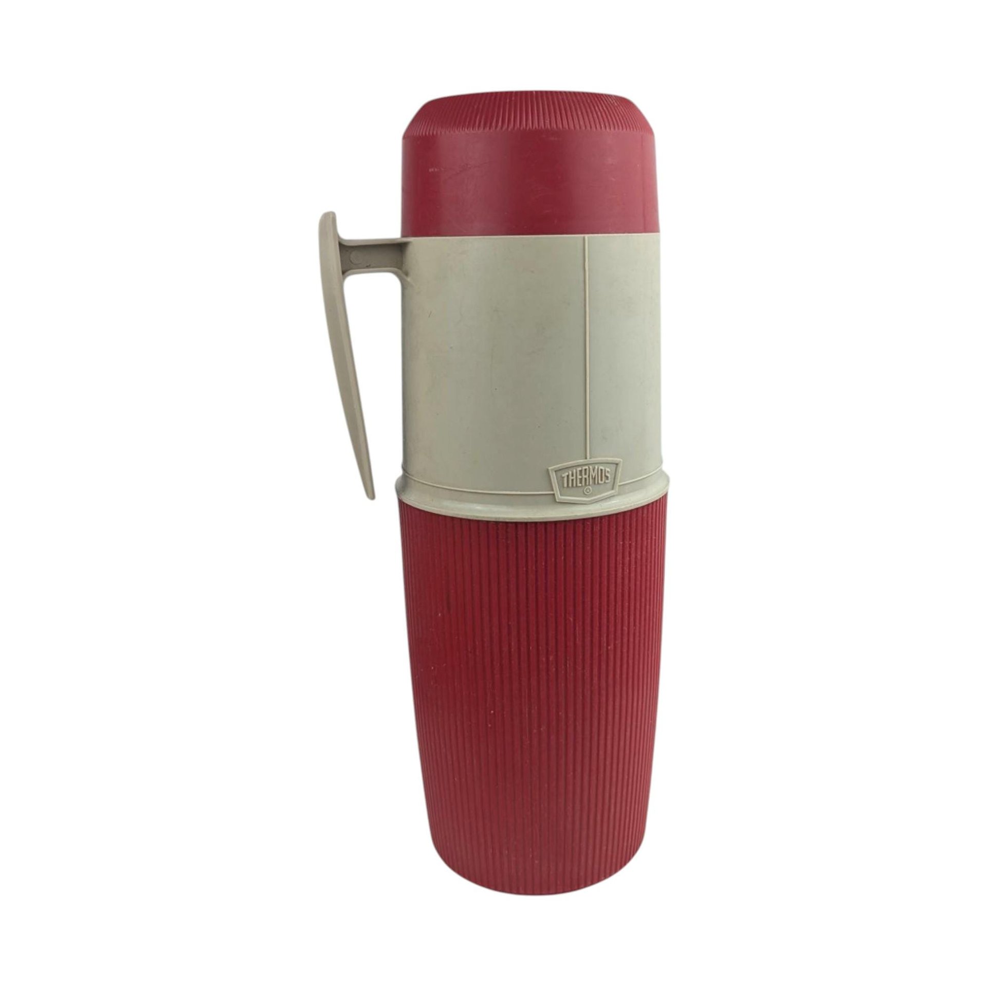 Vintage 1960s Thermos Vacuum Bottle: Red & White Camping Jug with Original Box