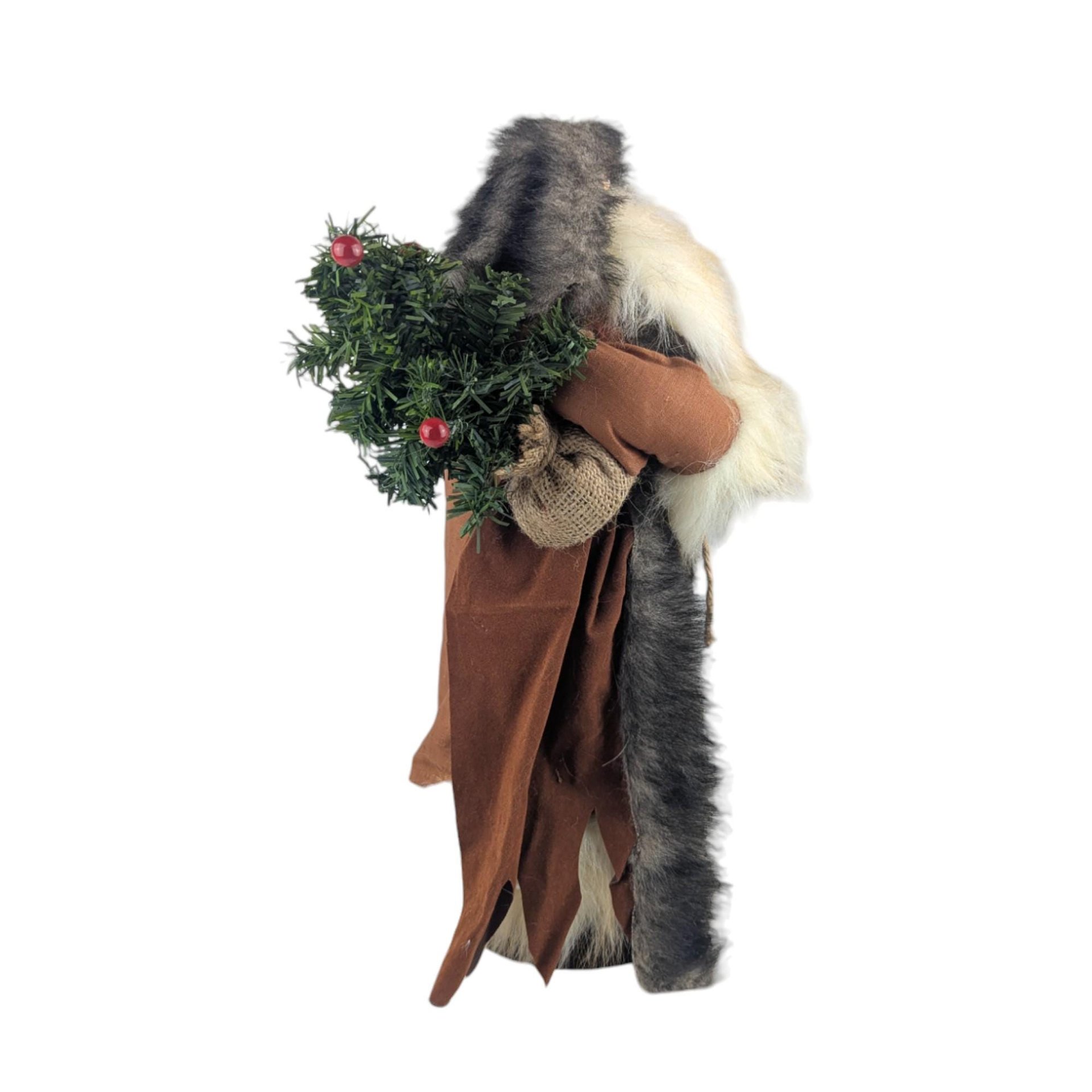 Vintage Woodland Santa Figure: Father Christmas with Faux Fur Coat, Rustic Holiday Decor