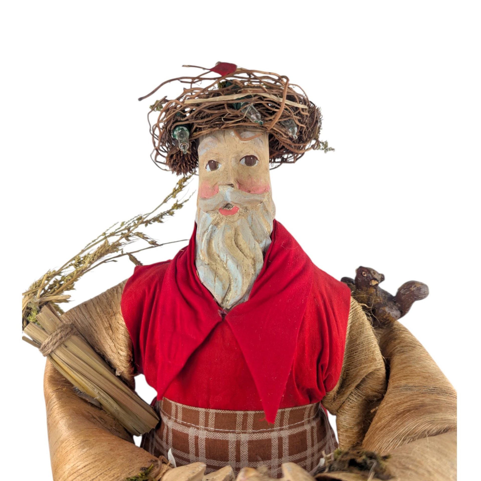Vintage Silvestri Santa Tree Topper: Folk Art Woodland Father Christmas Figure