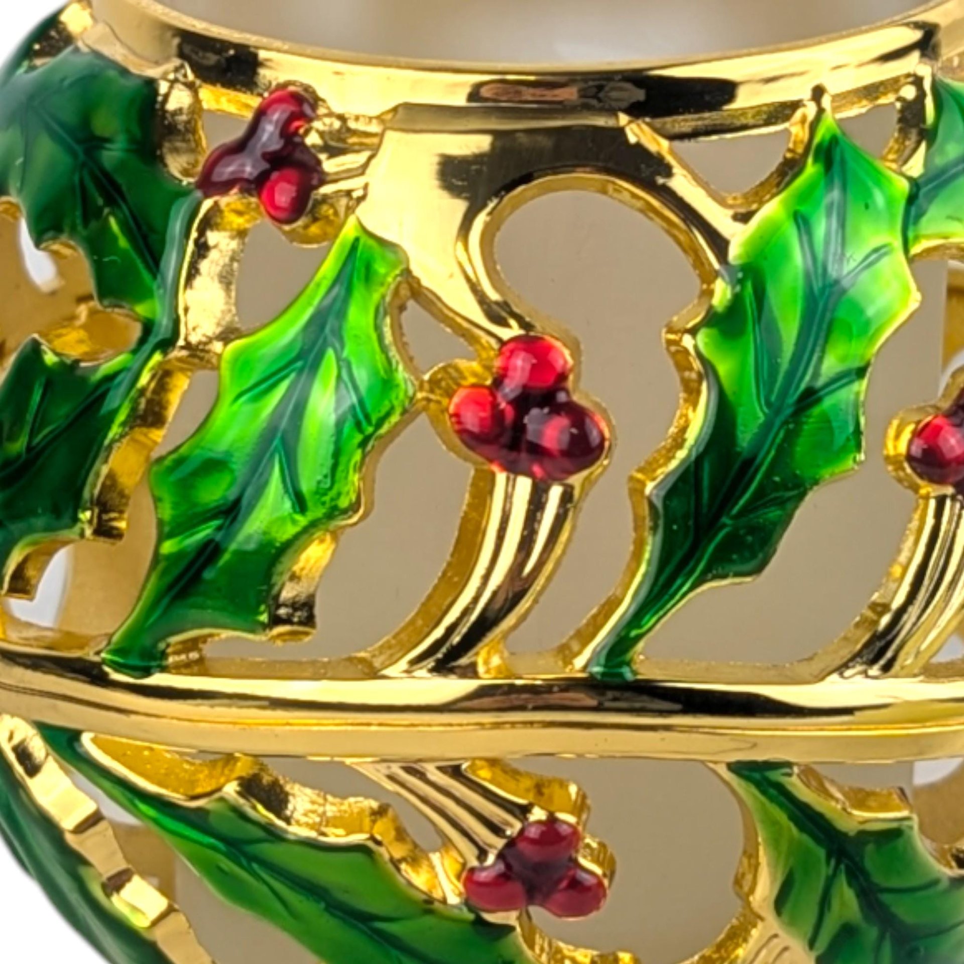 Vintage Lenox Holiday Dimension Votive: Gold & Enamel Holly Candle Holder