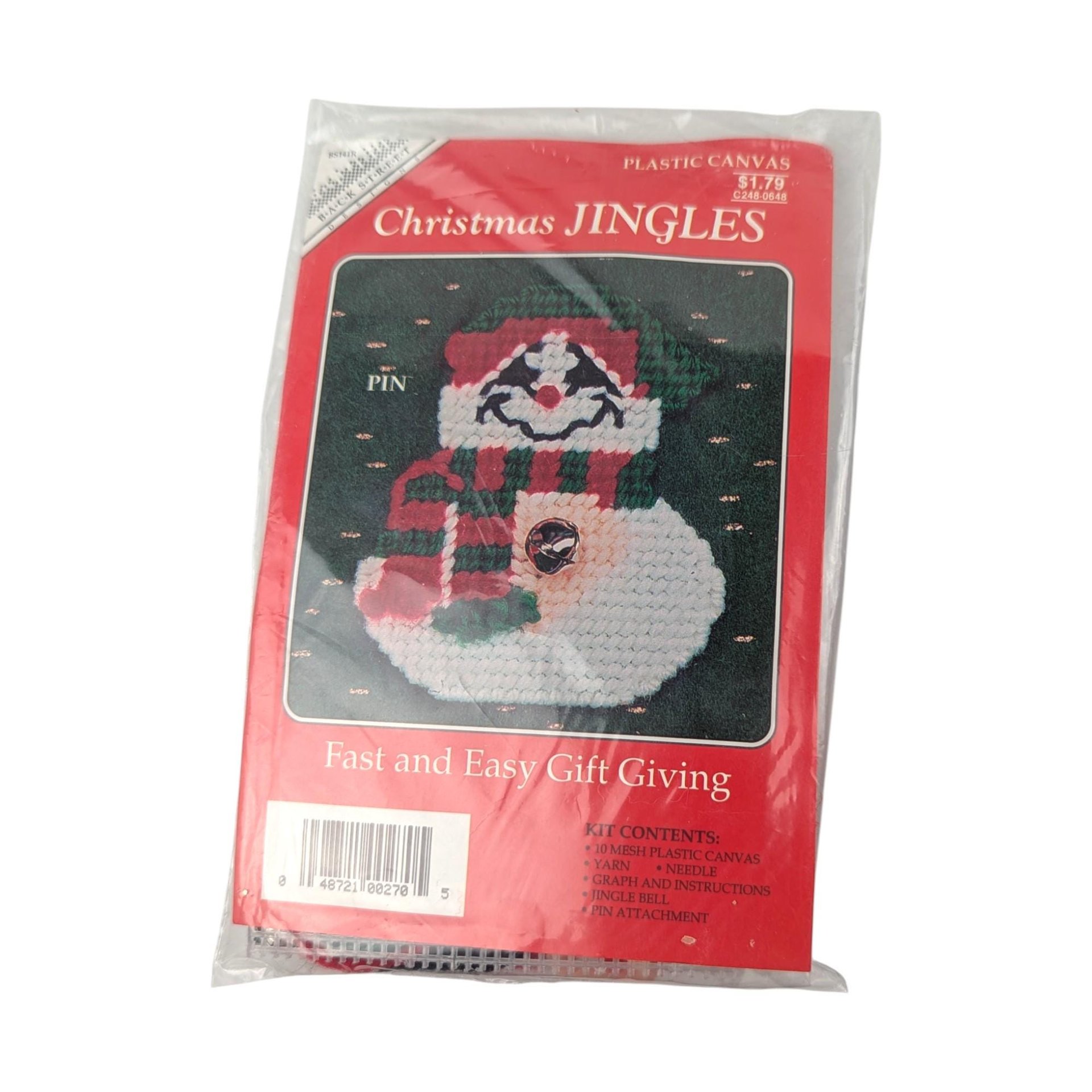 Vintage Christmas Plastic Canvas Kits: Set of 4, Jingles Ornaments & Pins Craft Lot