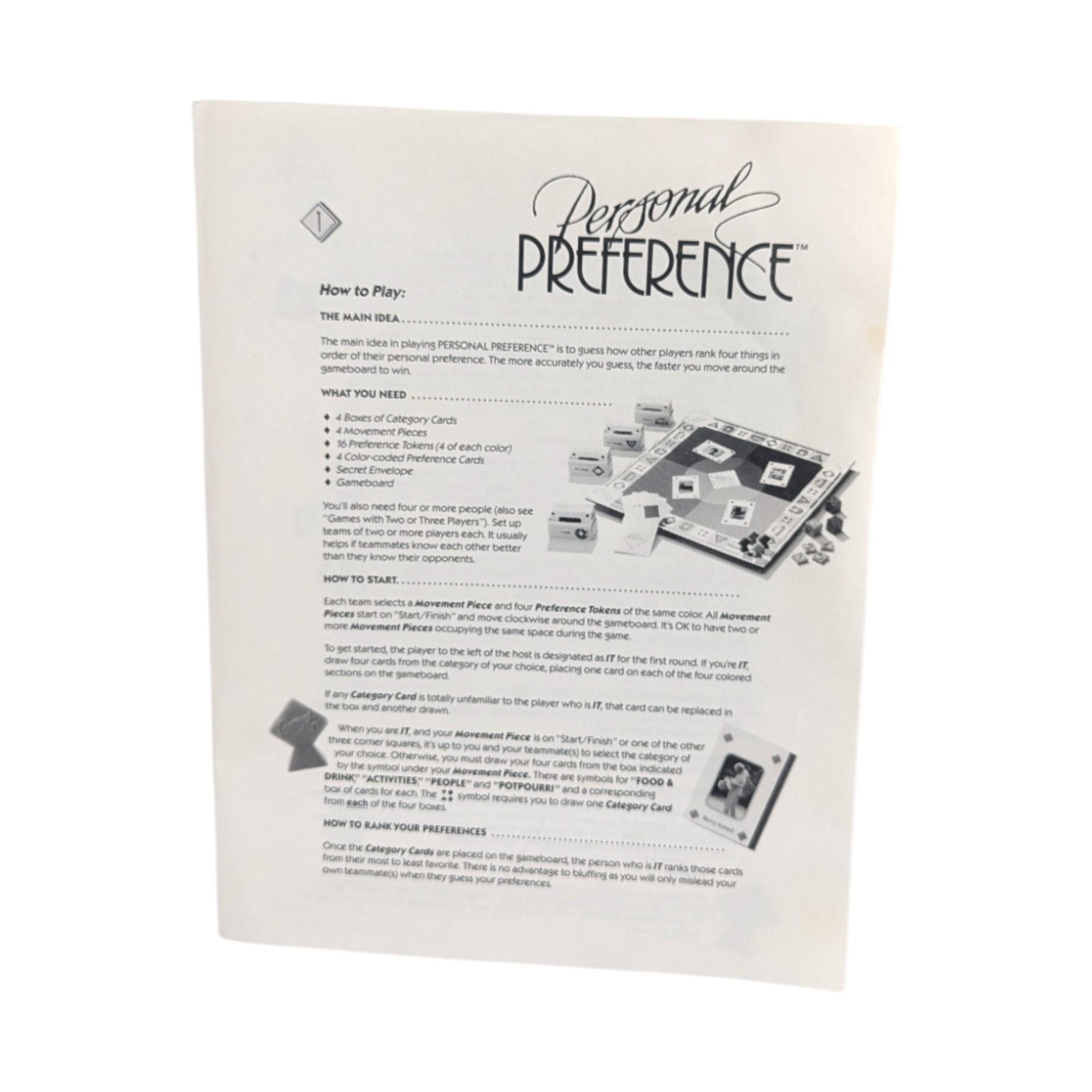 Vintage 1987 Personal Preference Game: Broderbund Party Board Game