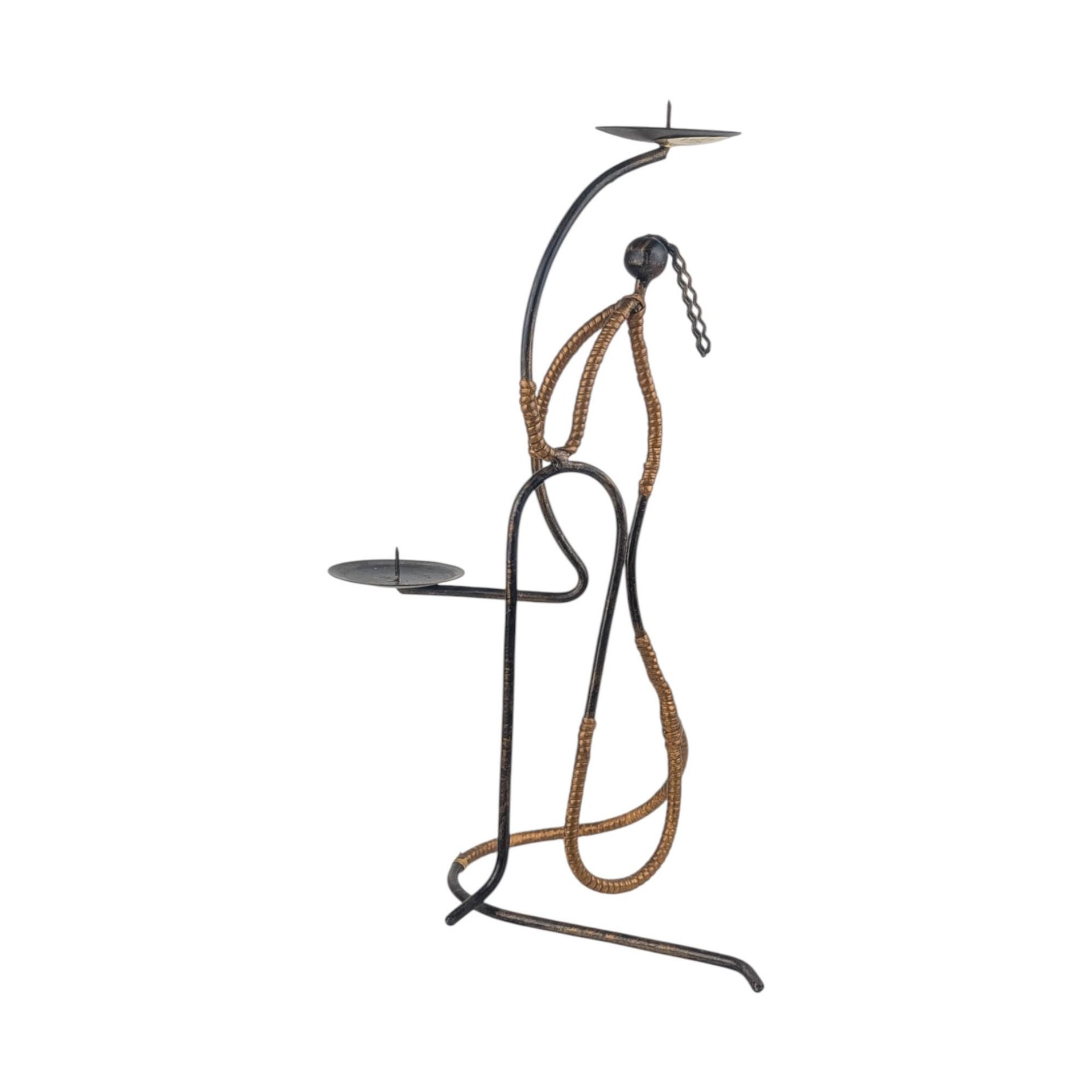 Vintage Figural Metal Candle Holder: Lu Lu Collection Brutalist Art Sculpture